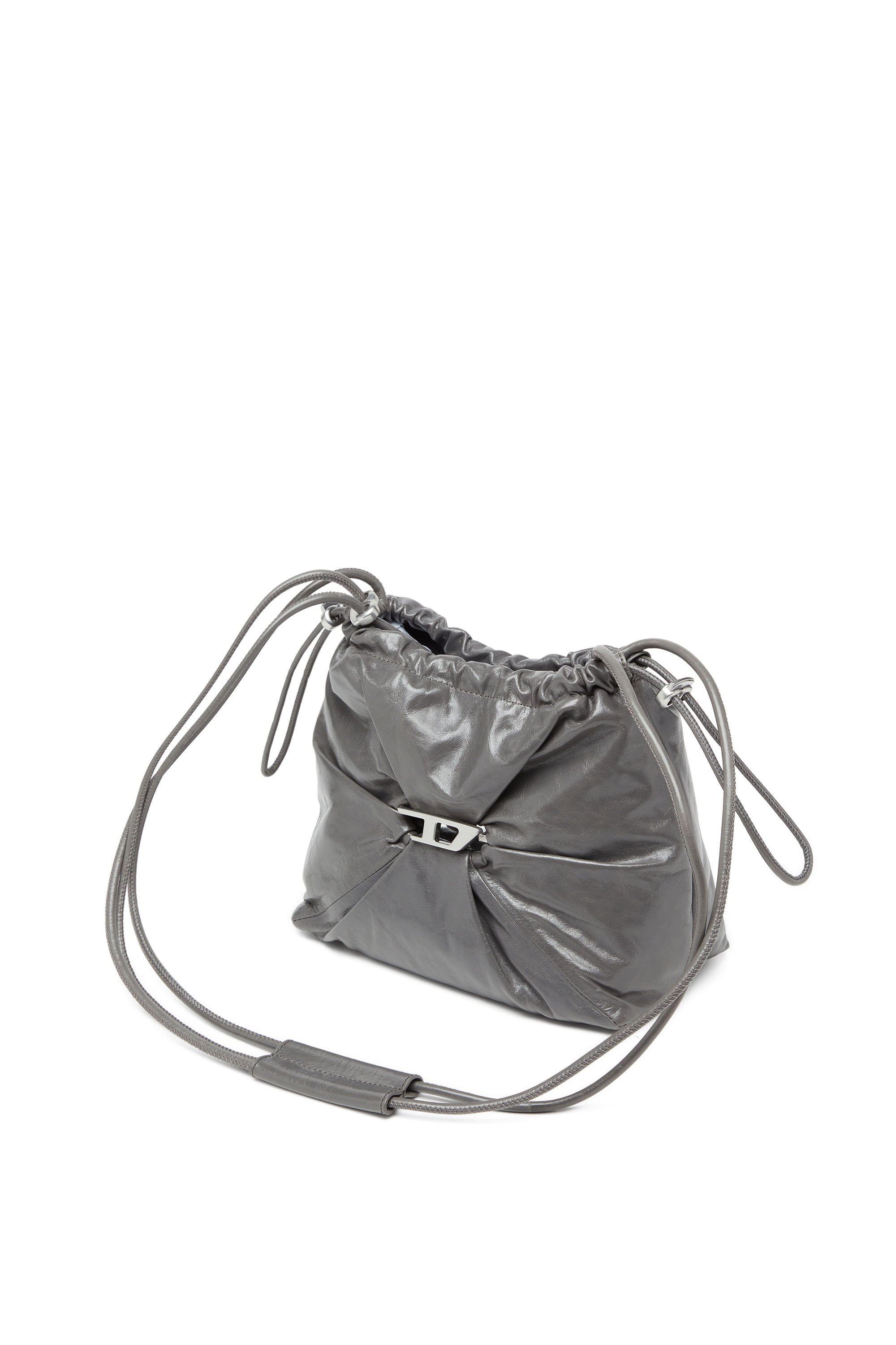 Diesel - SCRUNCH-D BUCKET, Sac seau en cuir froissé et brillant Femme in Gris - 1