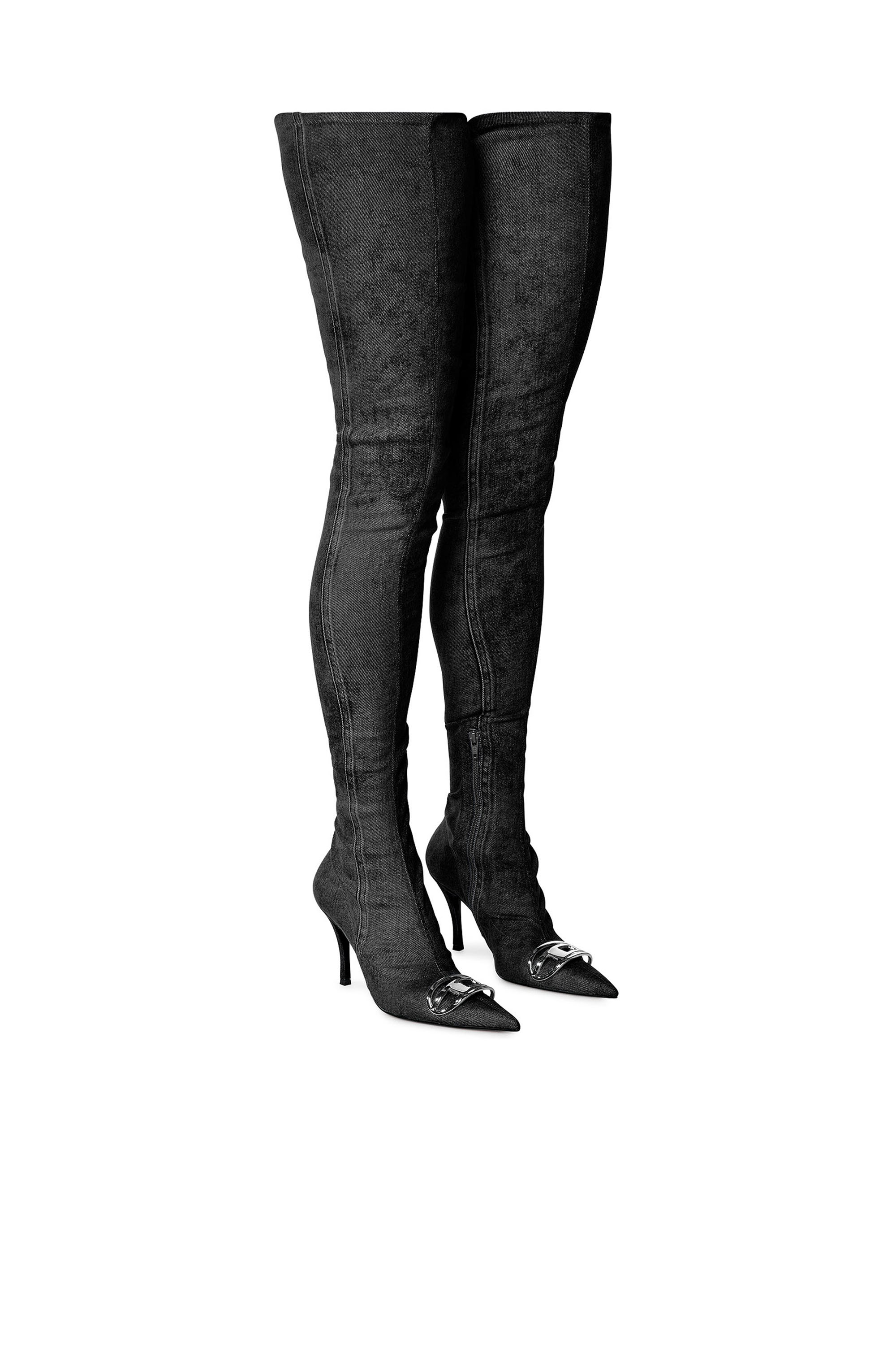 Diesel - D-VENUS TBT D, Female D-Venus-Over-the-knee boots in stretch denim in Black - Image 2