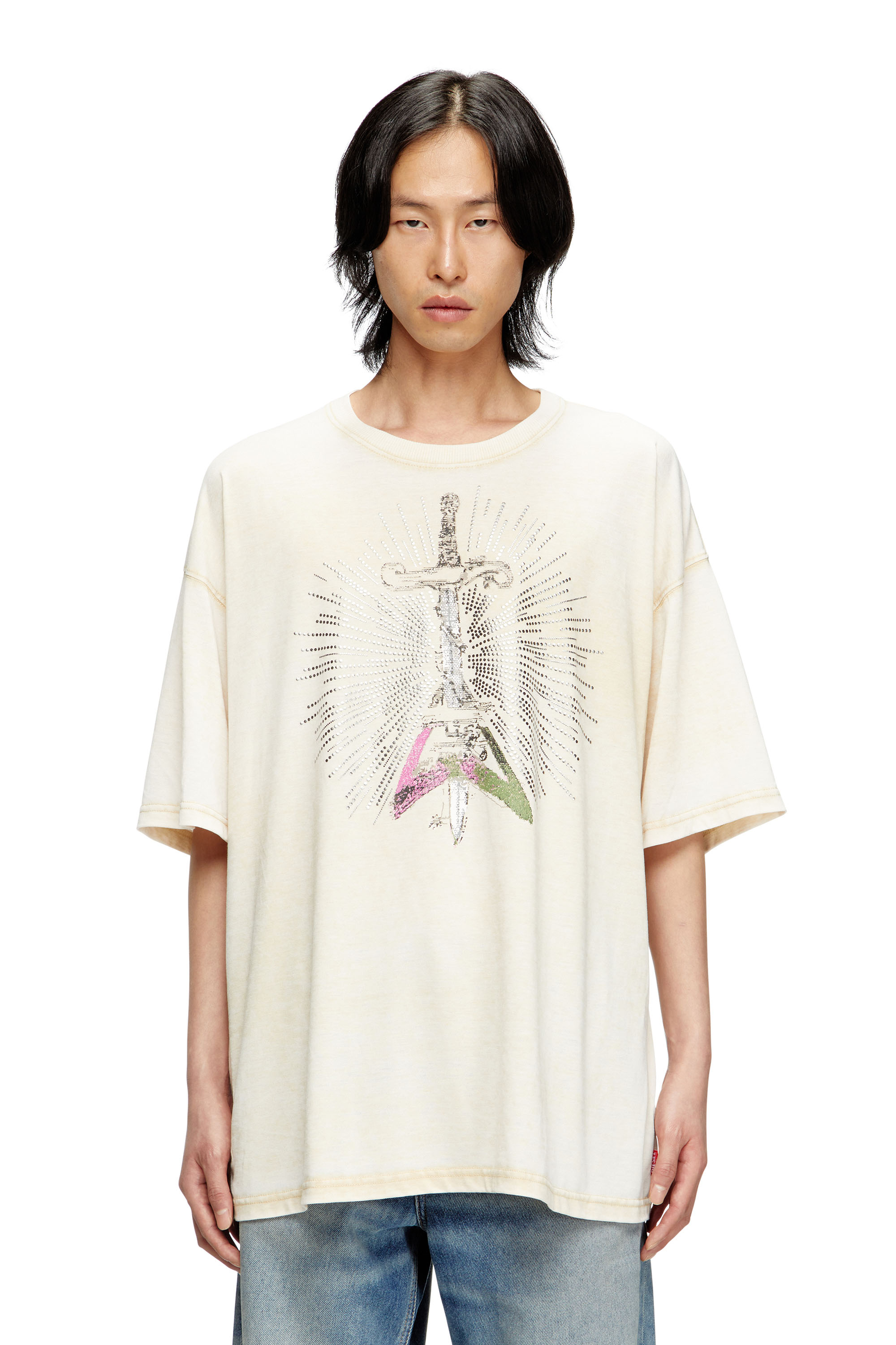 Diesel - T-BOXT-T18, Male's T-shirt with sword print in Beige - 1
