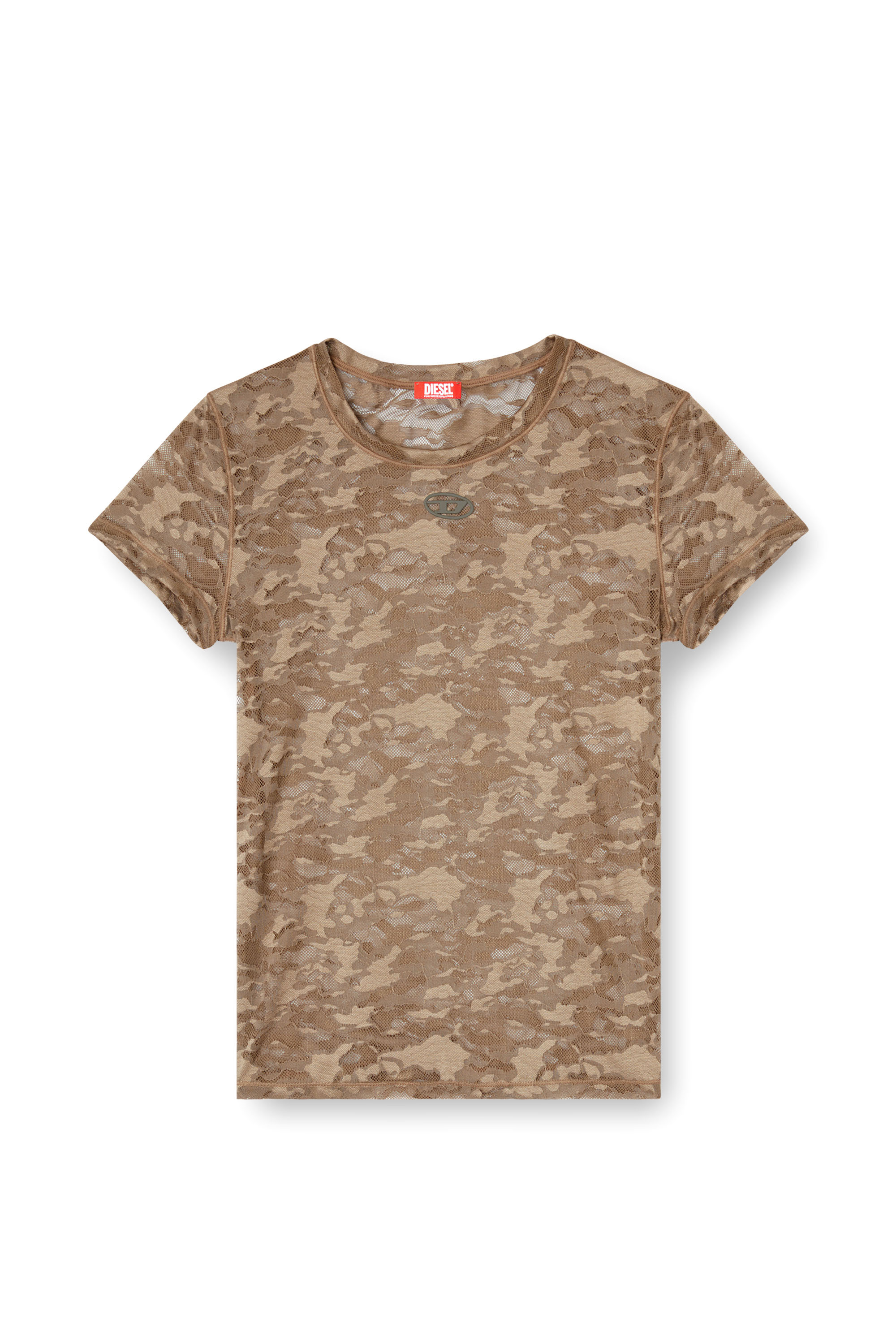 Diesel - KASIA-UTLT, T-shirt en dentelle camouflage Femme in Marron - 4