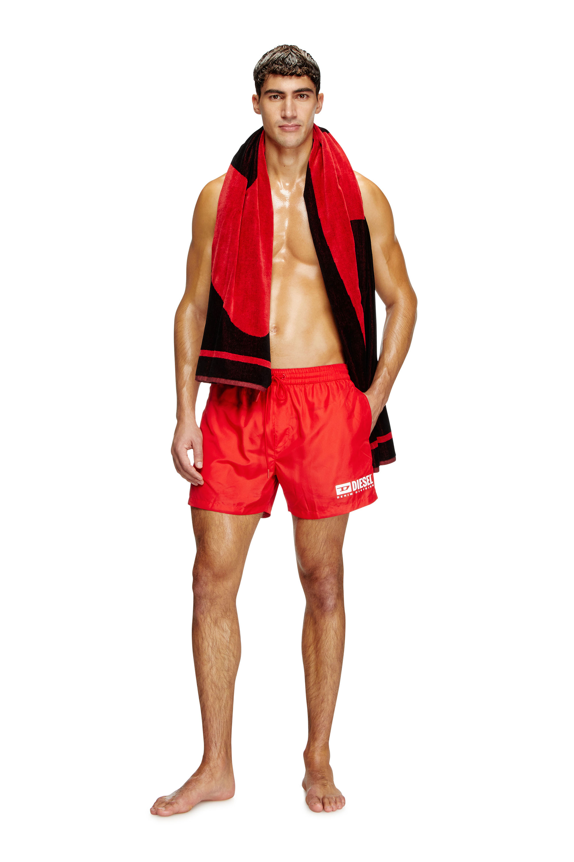 Diesel - KEN-37-D-BOX, Male's Mid-length swim shorts with logo print in Red - 1