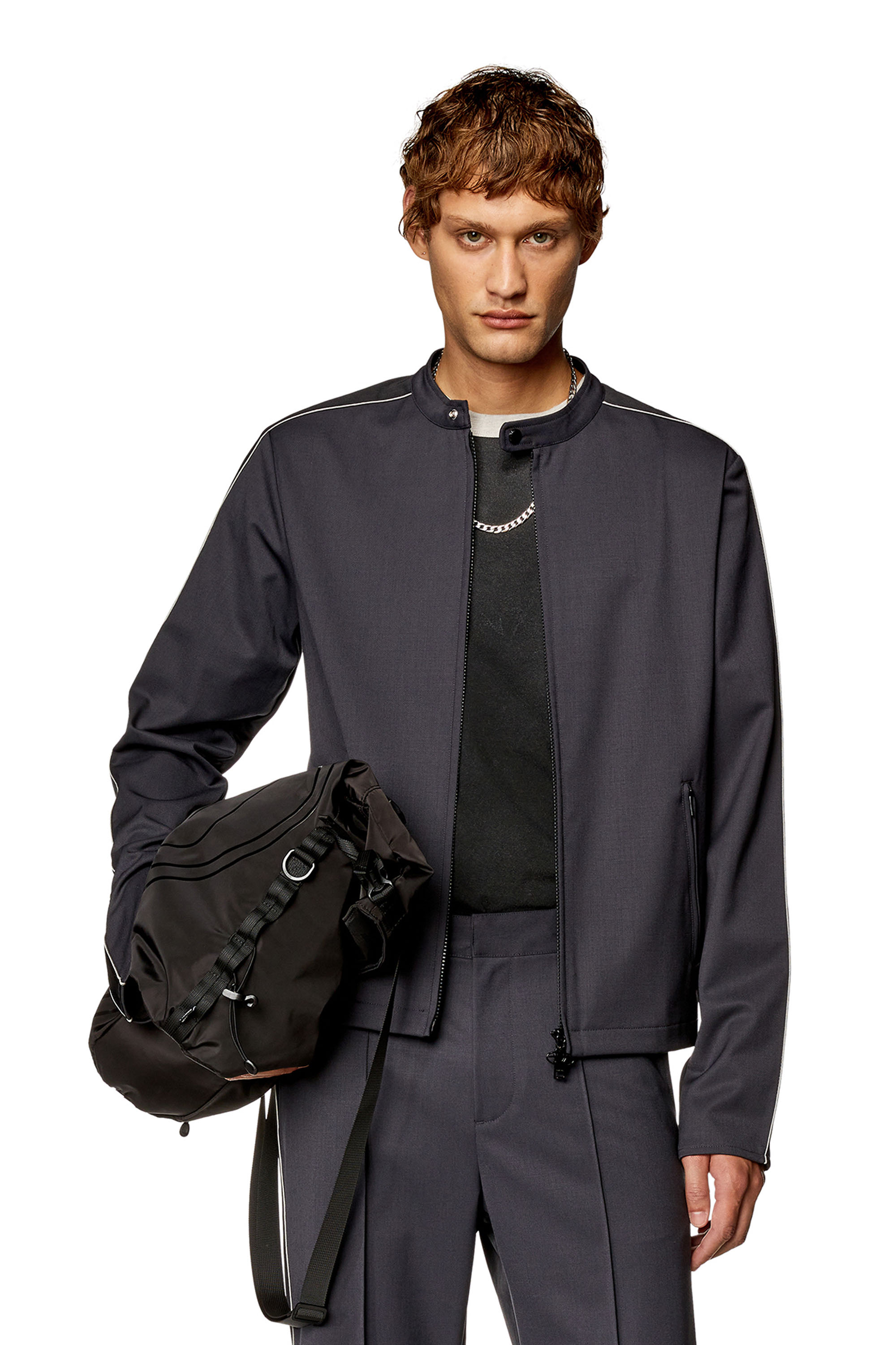 Diesel - J-DEVLIN, Male Biker jacket in cool wool and tech jersey in Multicolor - Image 1