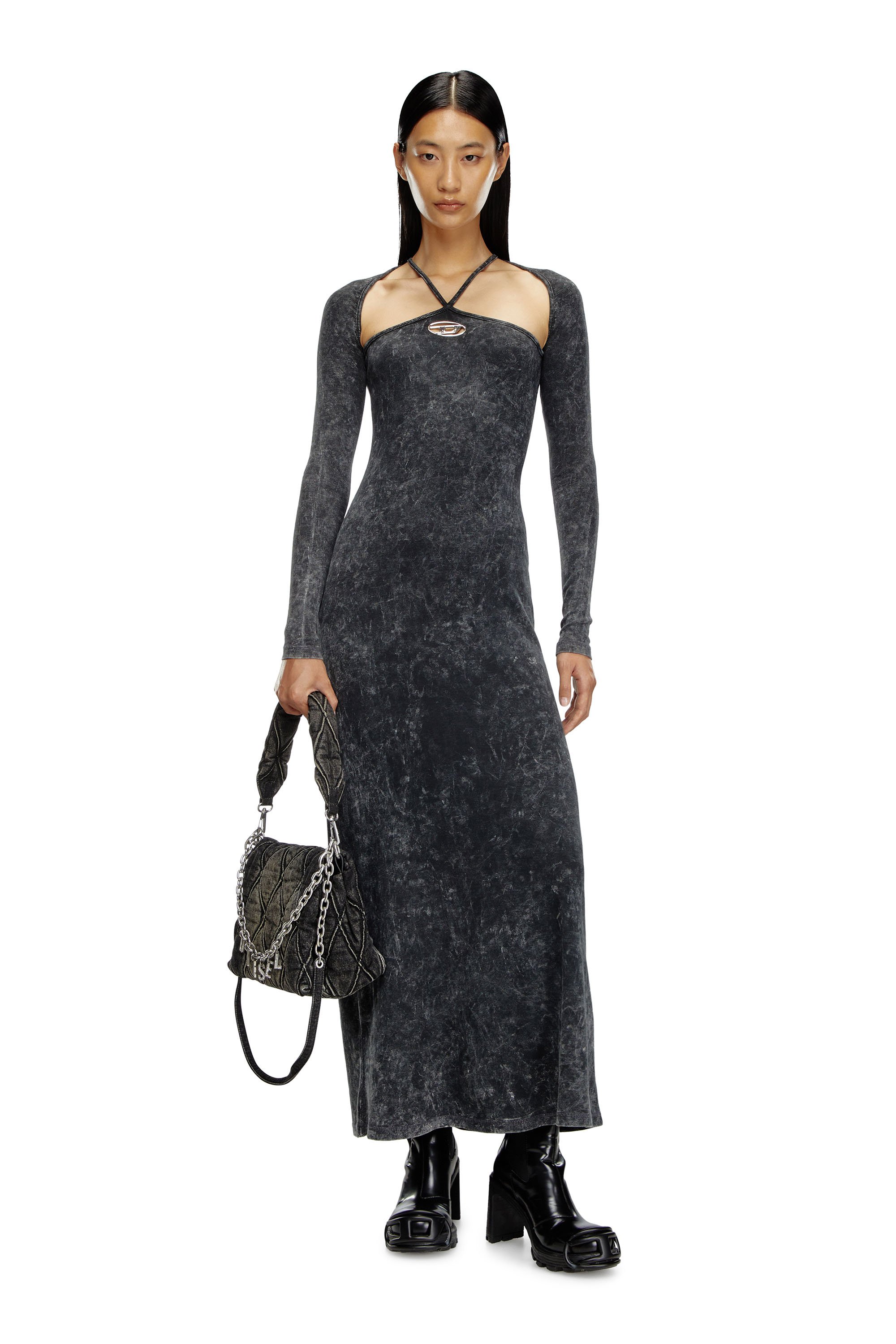 Diesel - D-MARINEL, Female's Long dress with marbled effect in Black - 1