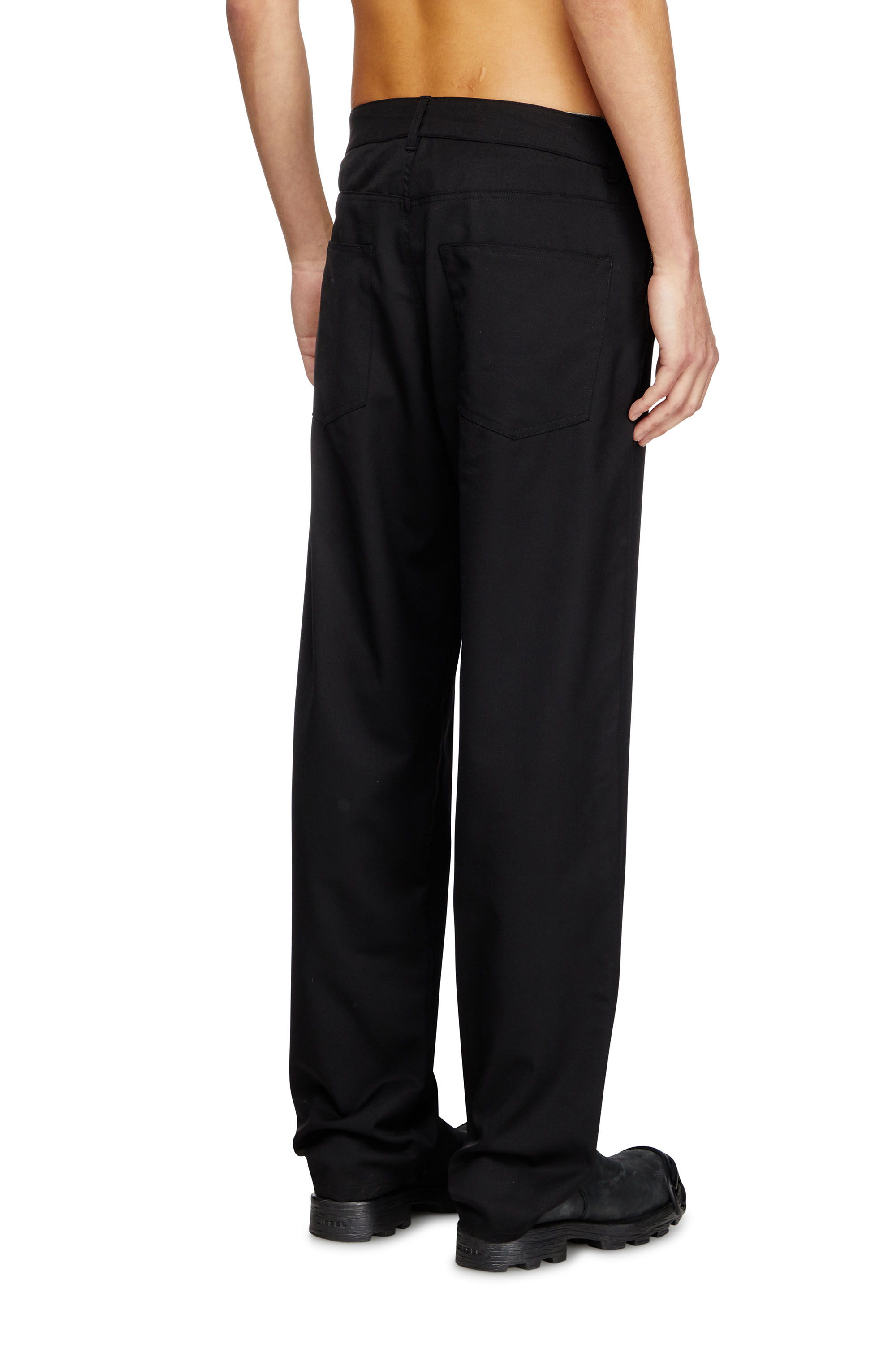 Diesel - P-DMAX, Male's Wool blend pants with D buckle waistband in Black - 3