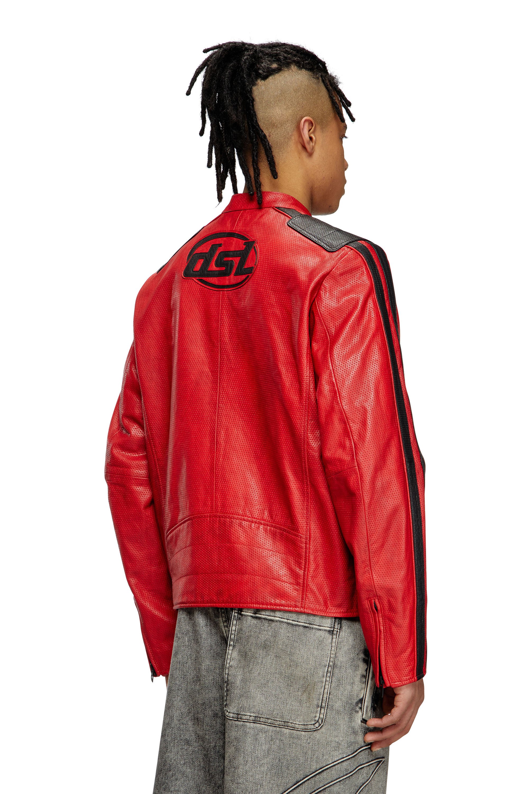 Diesel - L-POP, Veste de motard en cuir perforé Mixte in Rouge - 3