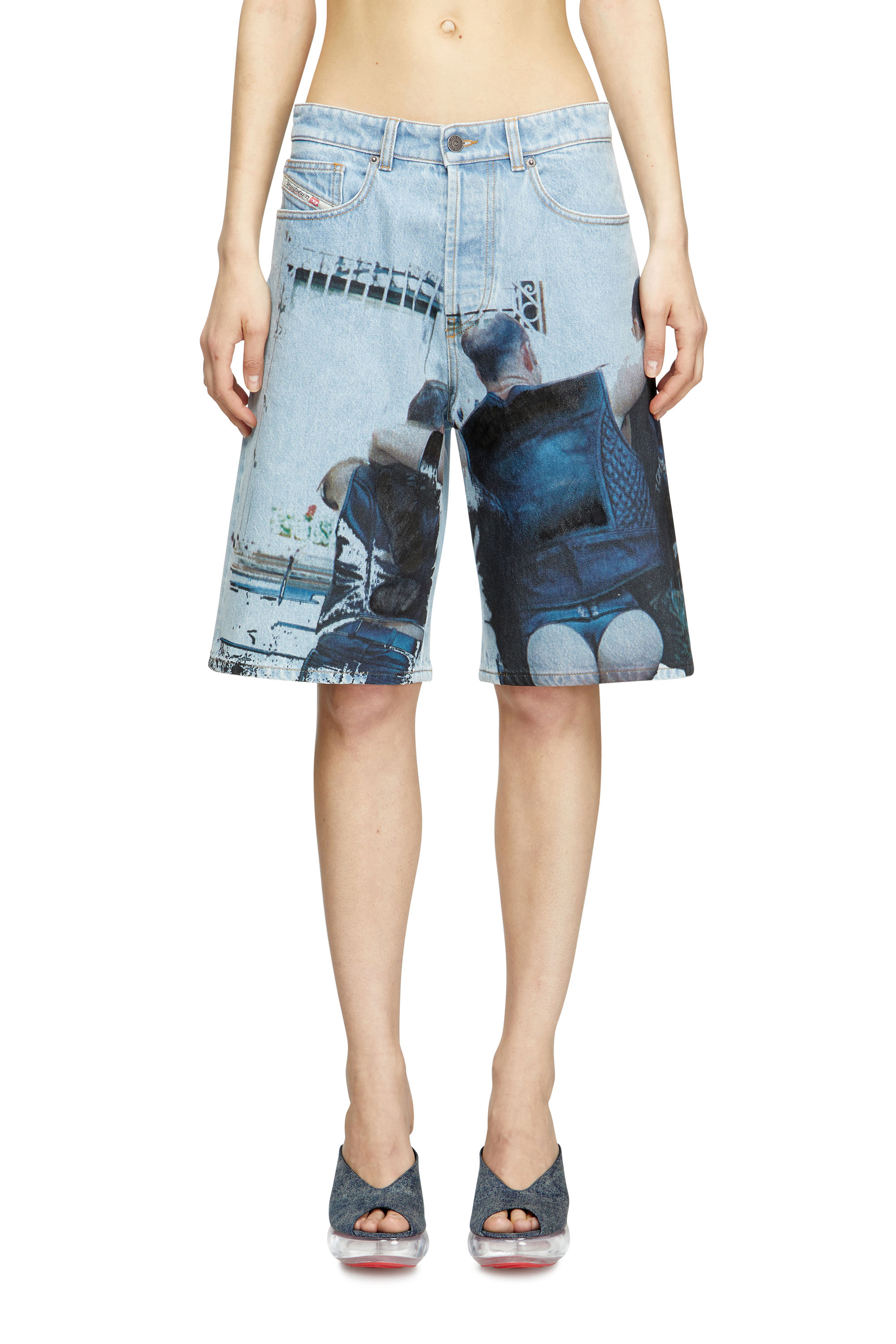 Diesel - PR-D-RIXFORD-S, Short en denim avec imprimé délavé Mixte in Bleu - 4