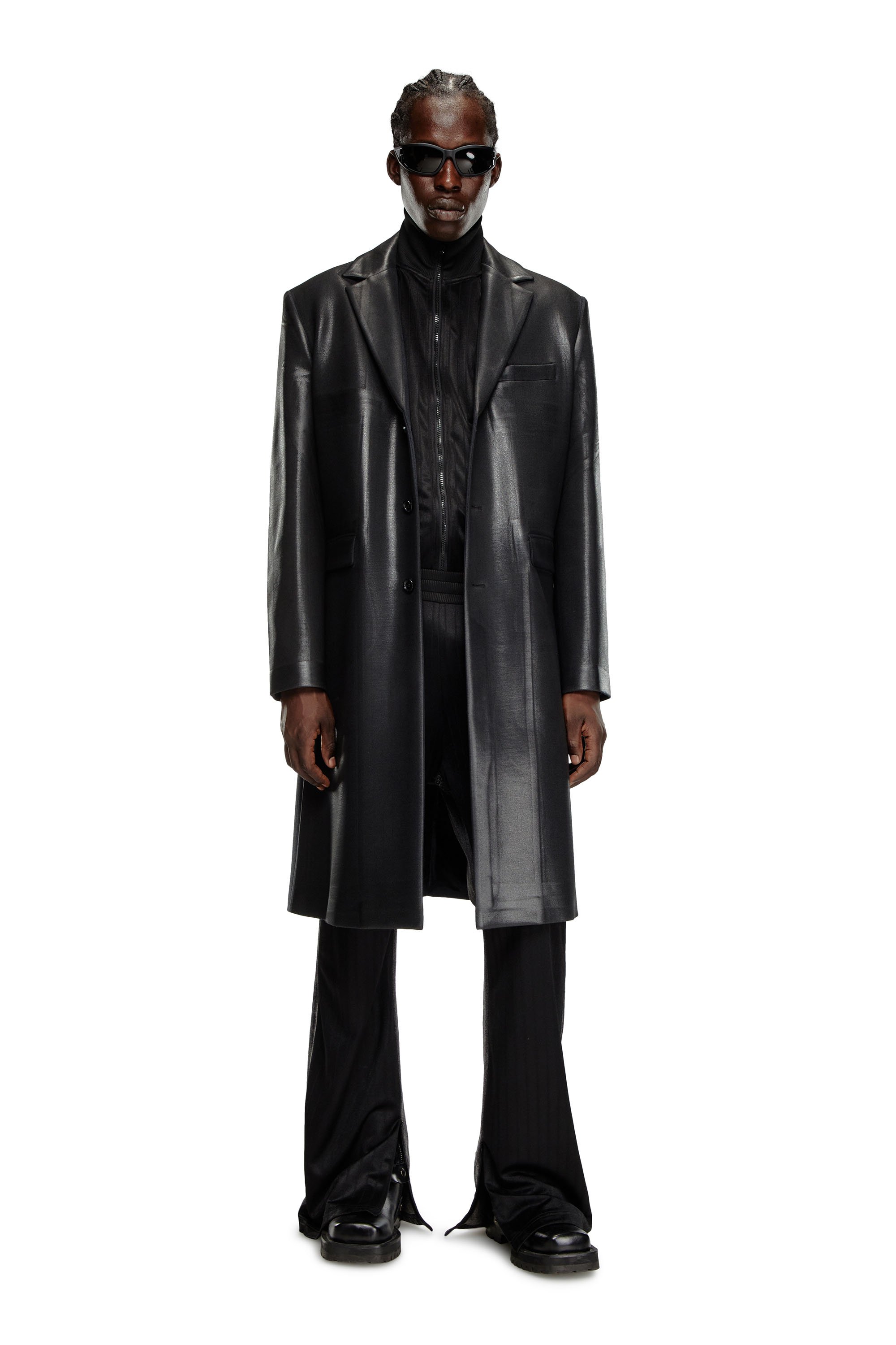Diesel - J-DENNER, Male Coat in pinstriped cool wool in Black - Image 2