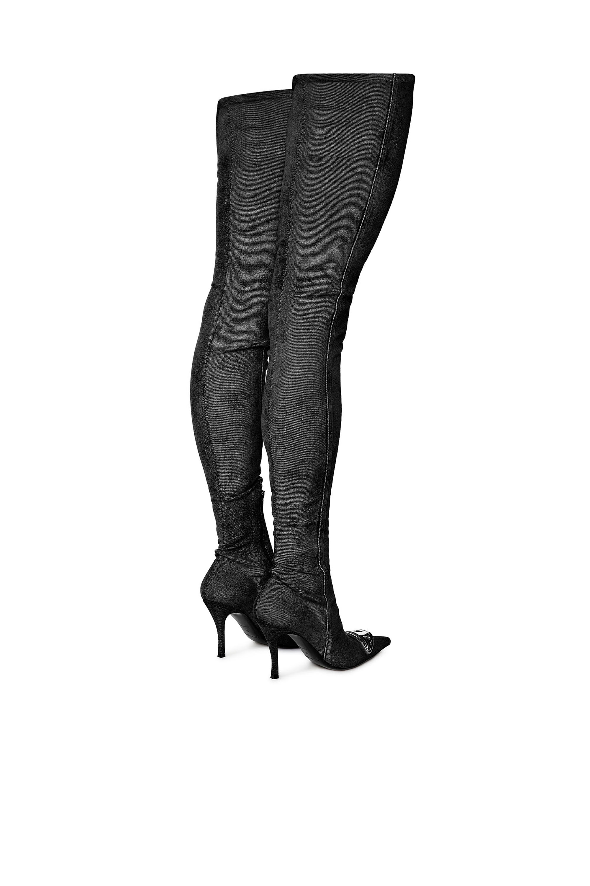 Diesel - D-VENUS TBT D, Female D-Venus-Over-the-knee boots in stretch denim in Black - Image 3