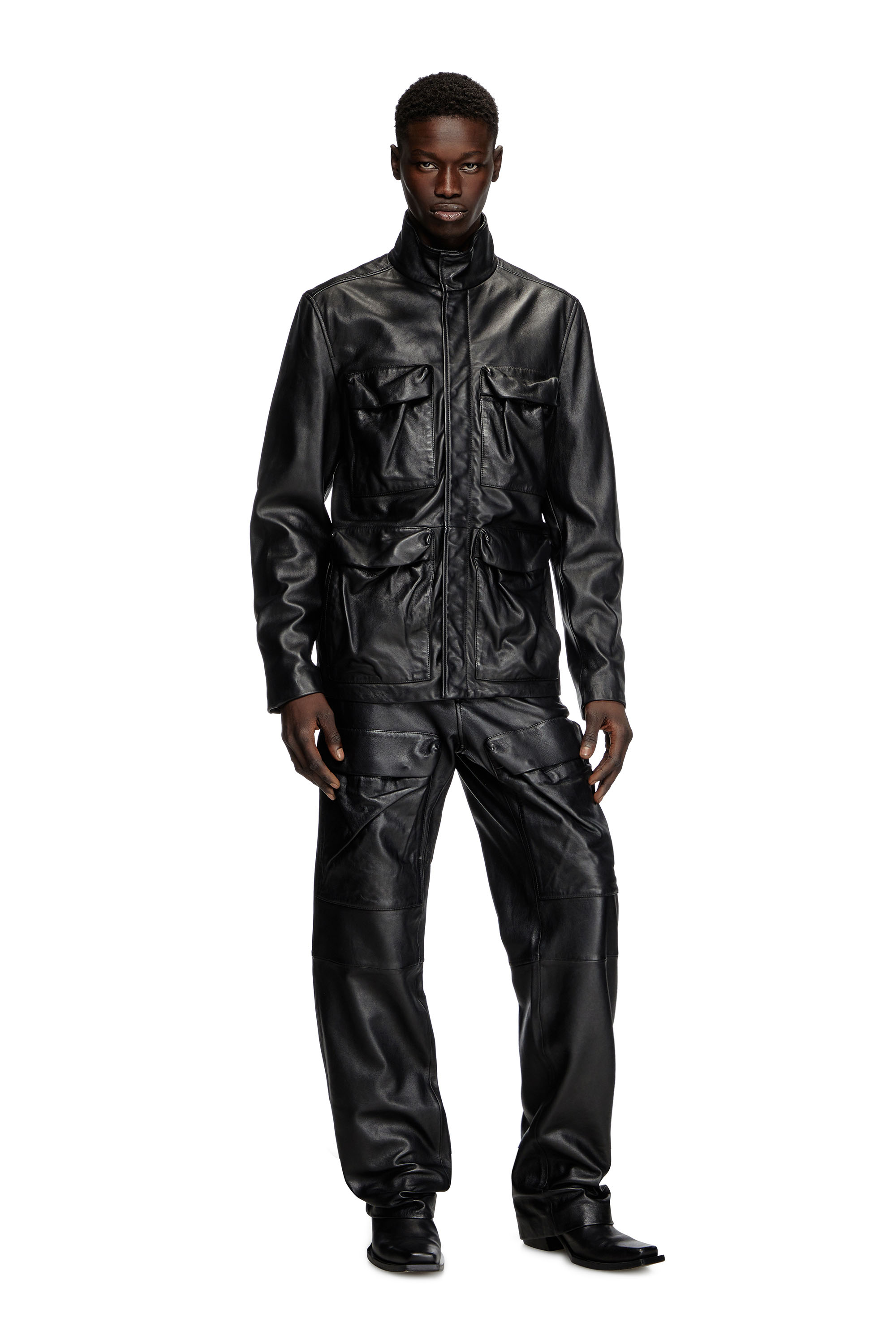 Diesel - L-GAST, Veste en cuir avec poches utility Mixte in Noir - 3