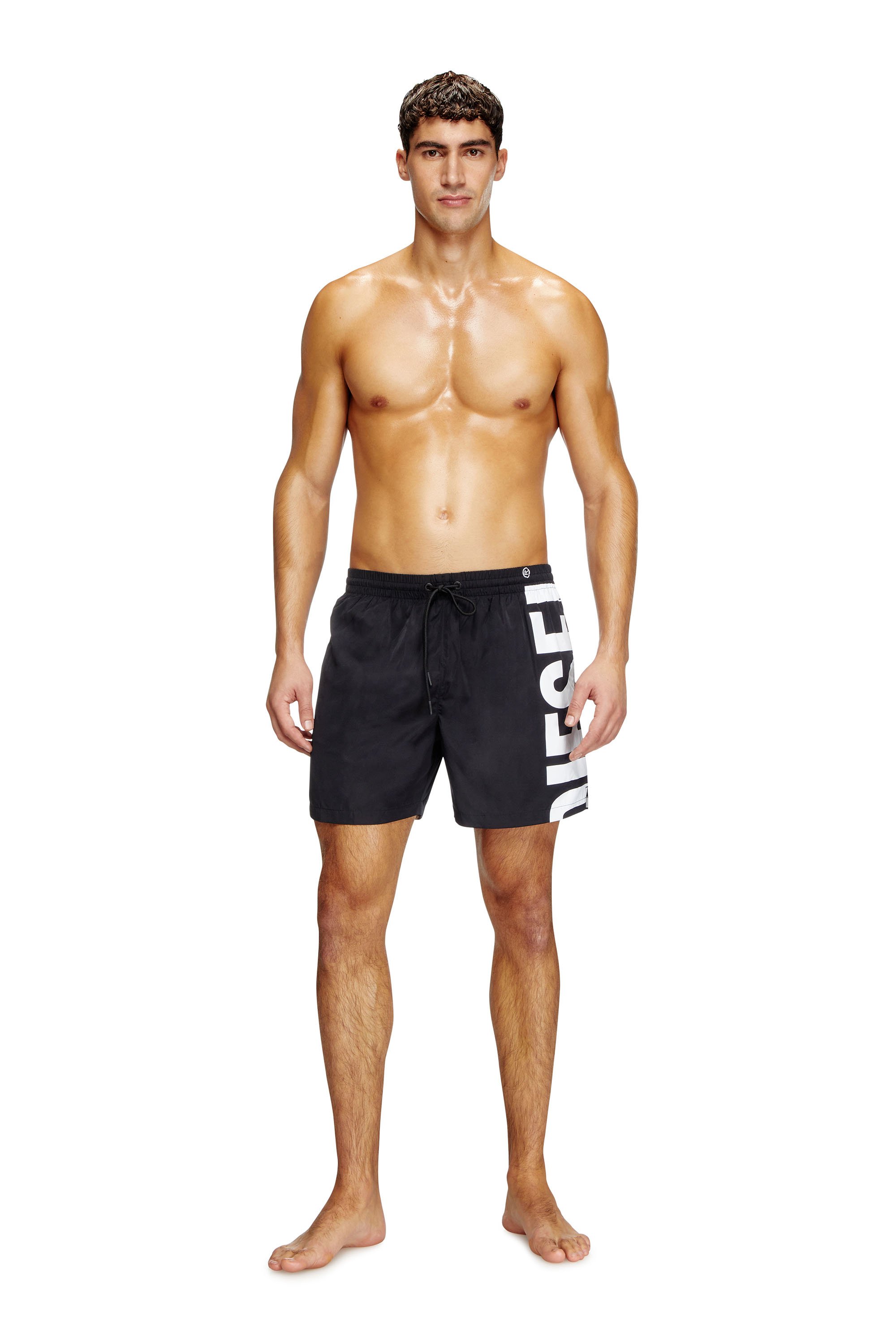 Diesel - RIO-41-D-CORE, Male's Mid-length swim shorts with maxi logo in Black/White - 1