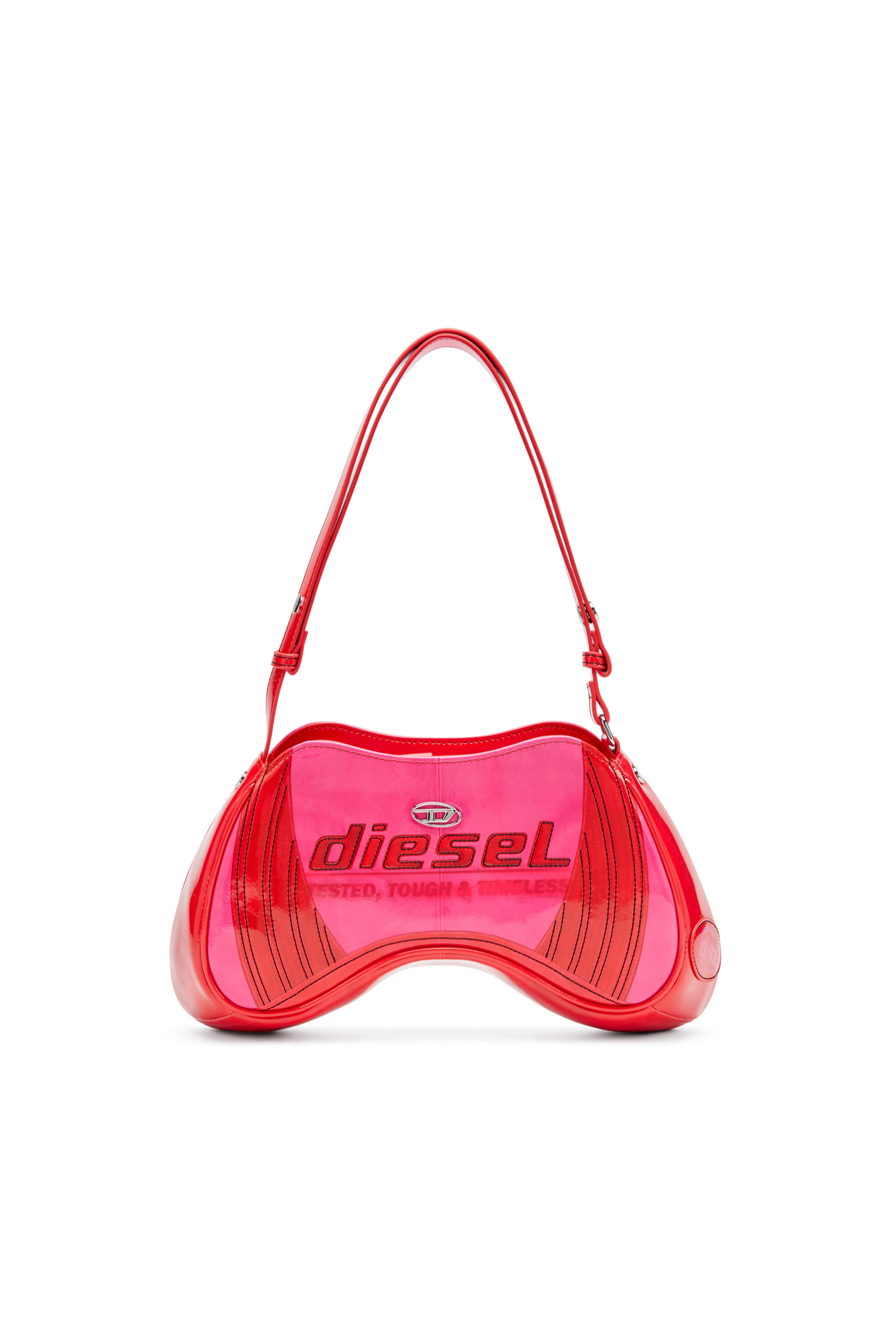 Diesel - PLAY SHOULDER, Female's Play-Glossy shoulder bag with biker details in Pink - 1