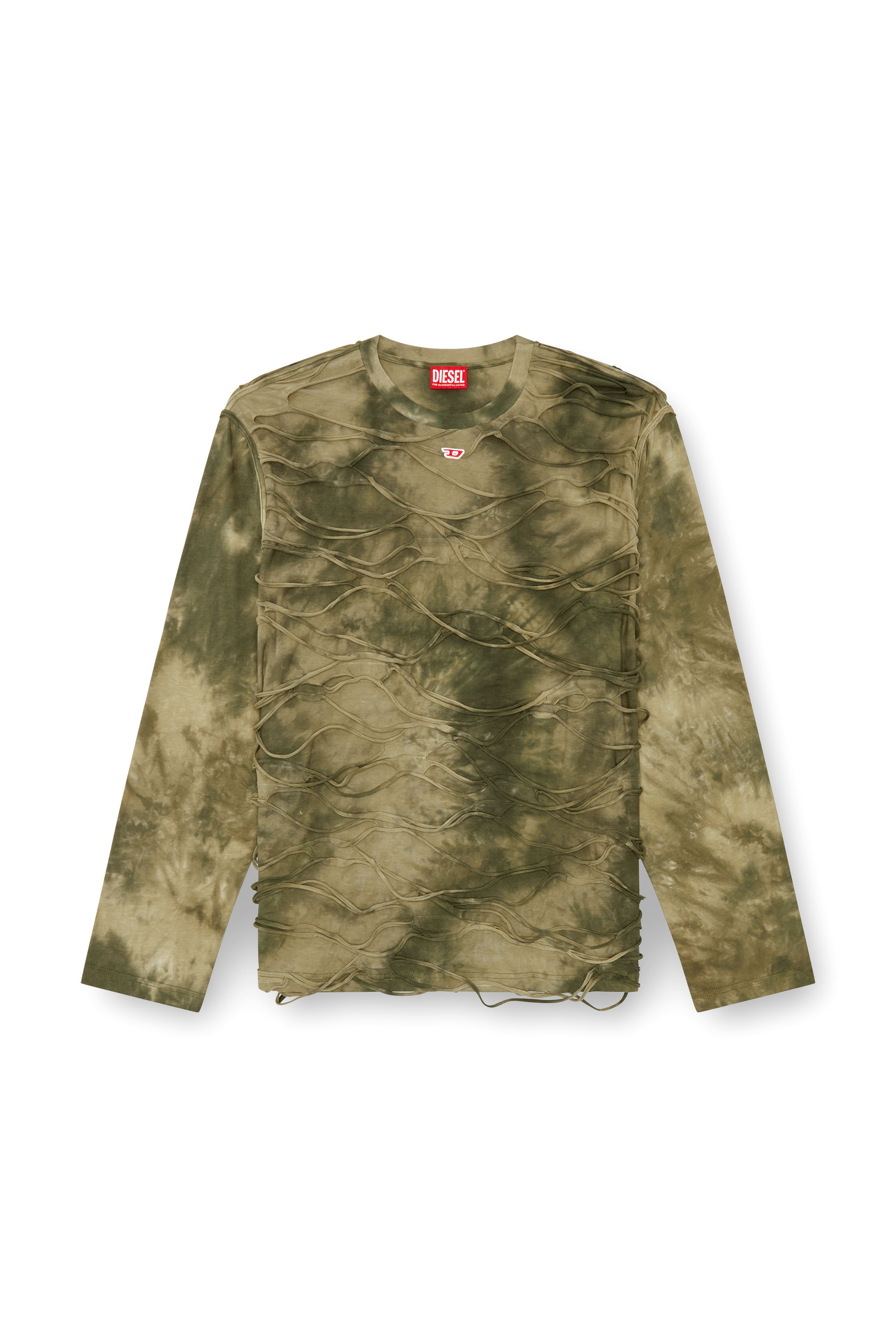 Diesel - T-CRANET-LS, Male's Long-sleeve T-shirt with floating strands in Military Green - 5