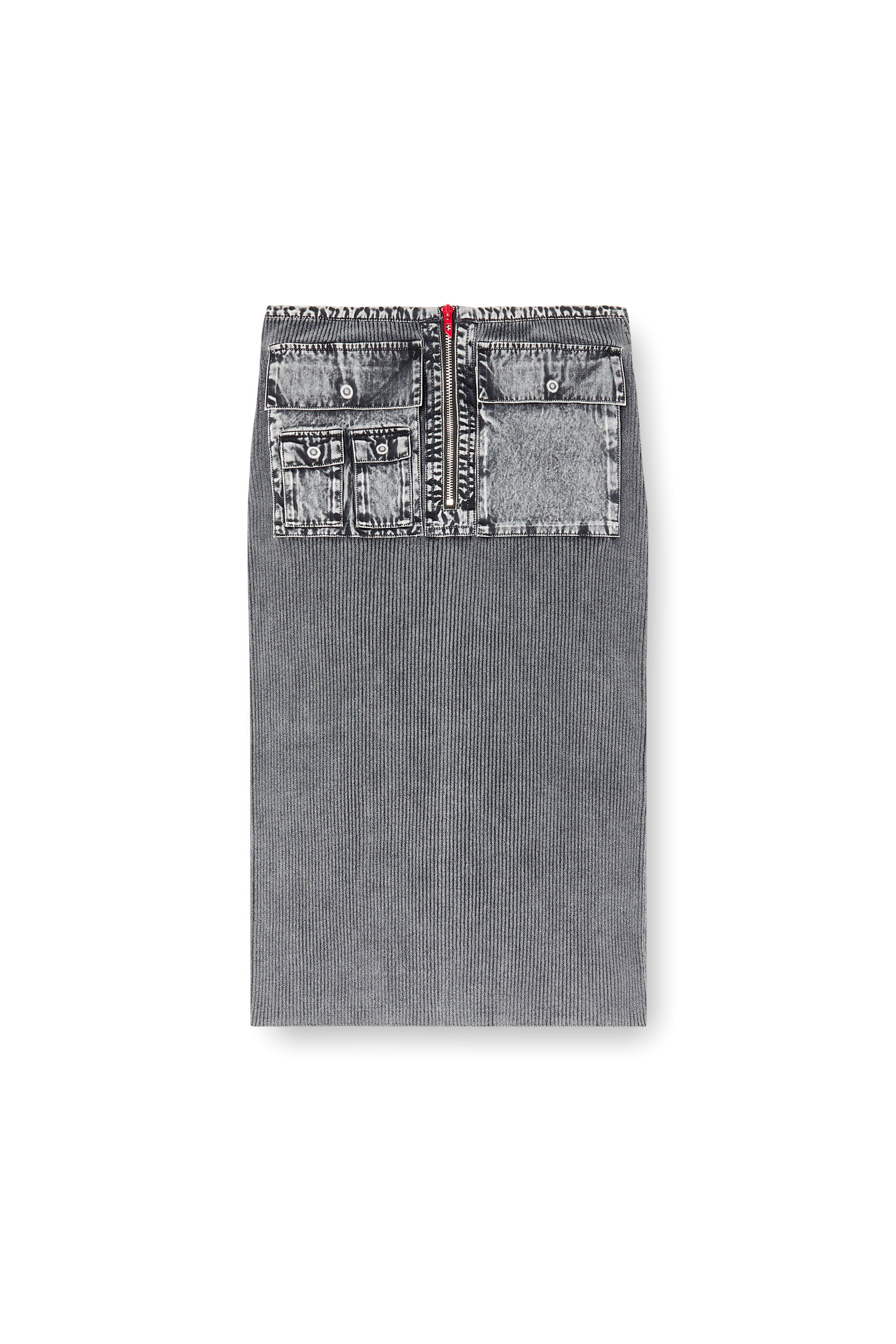 Diesel - M-MERYN, Female's Knit midi skirt with denim cargo pockets in Dark Grey - 3