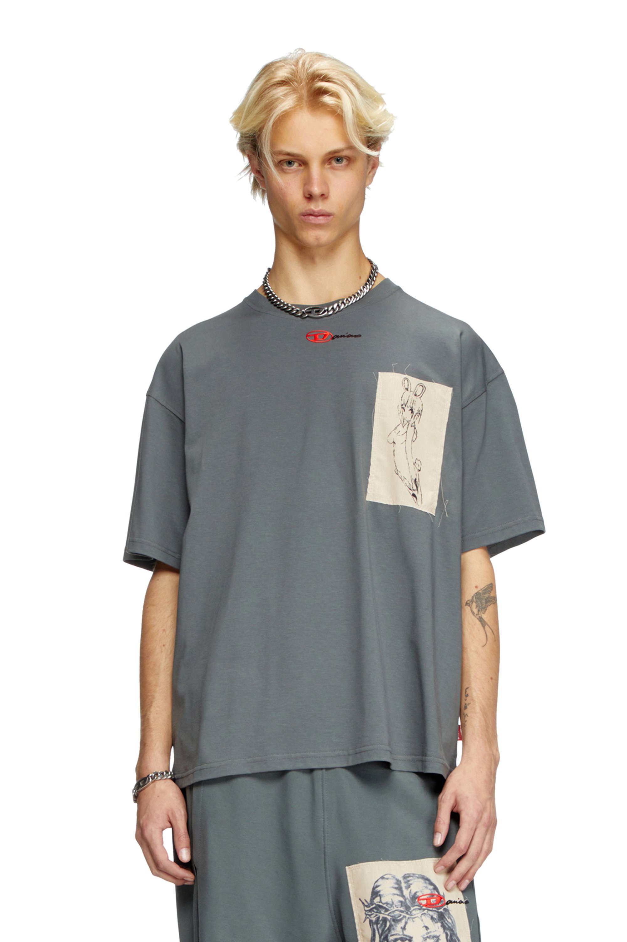 Diesel - T-BOXT-1P-DD, T-shirt avec empiècements tatouage Mixte in Gris - 2