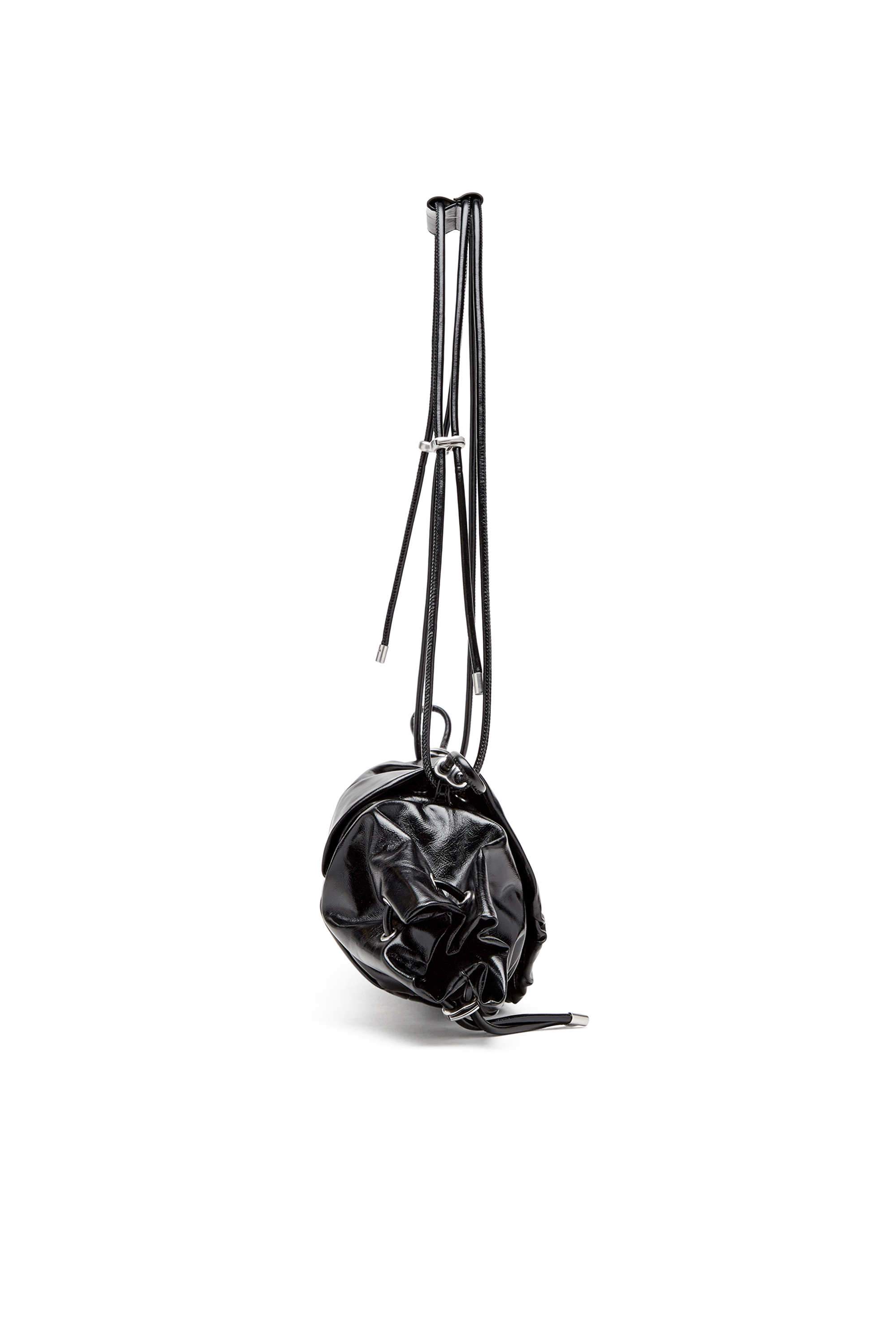 Diesel - SCRUNCH-D SHOULDER M, Female's Scrunch-D M-Shoulder bag in shiny leather in Black - 3