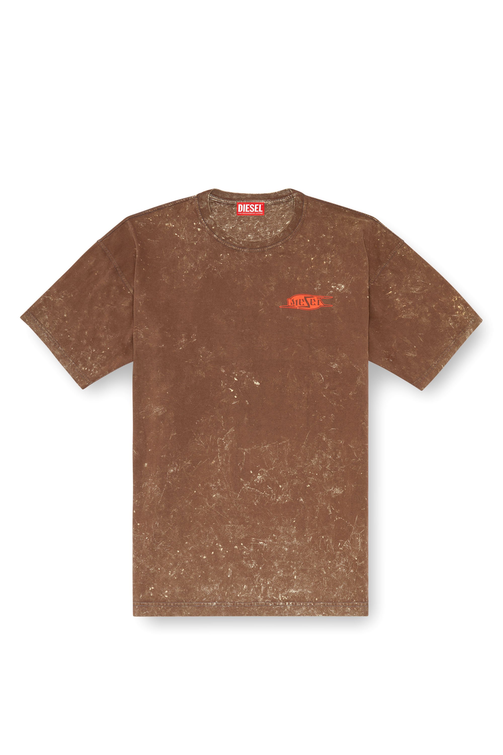 Diesel - T-BOXT-Q8, T-shirt marbré avec logo imprimé à l'encre bouffante Homme in Marron - 4