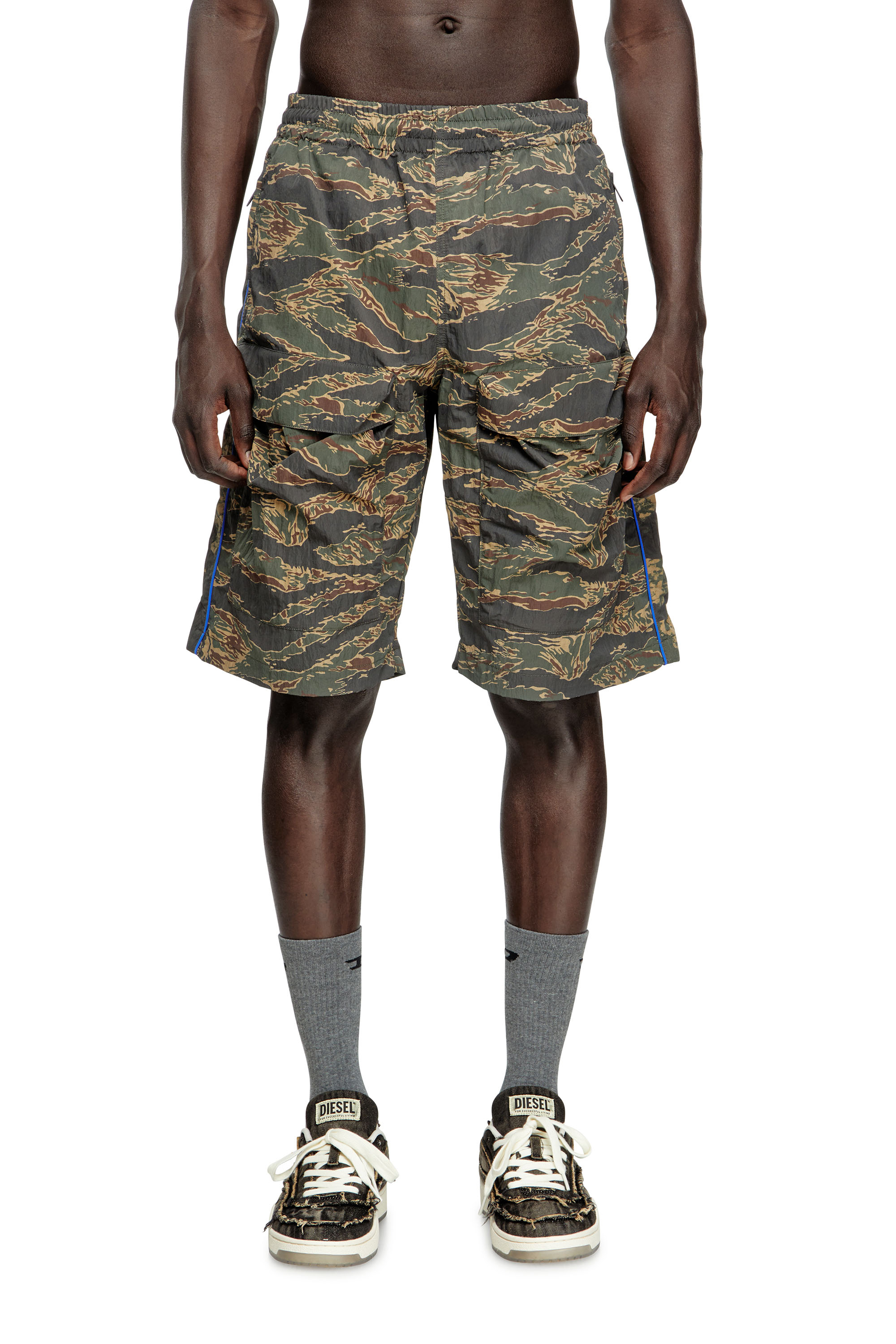 Diesel - P-RAMOS-SHORT-EPBW, Male's Cargo shorts with mixed camo prints in Military Green - 1