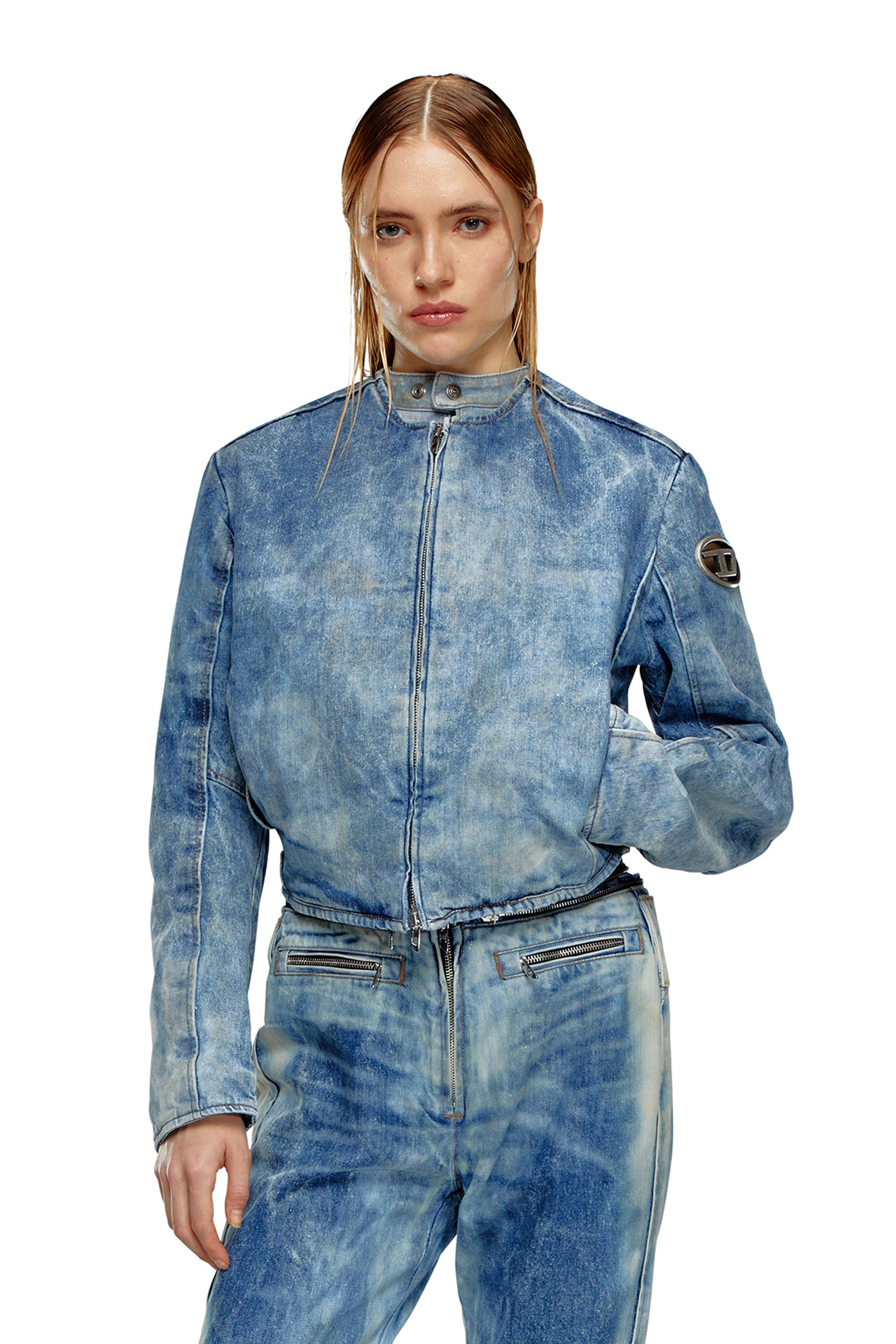 Diesel - DE-CALUR-FSE, Female Denim jacket with biker zip details in Blue - Image 1