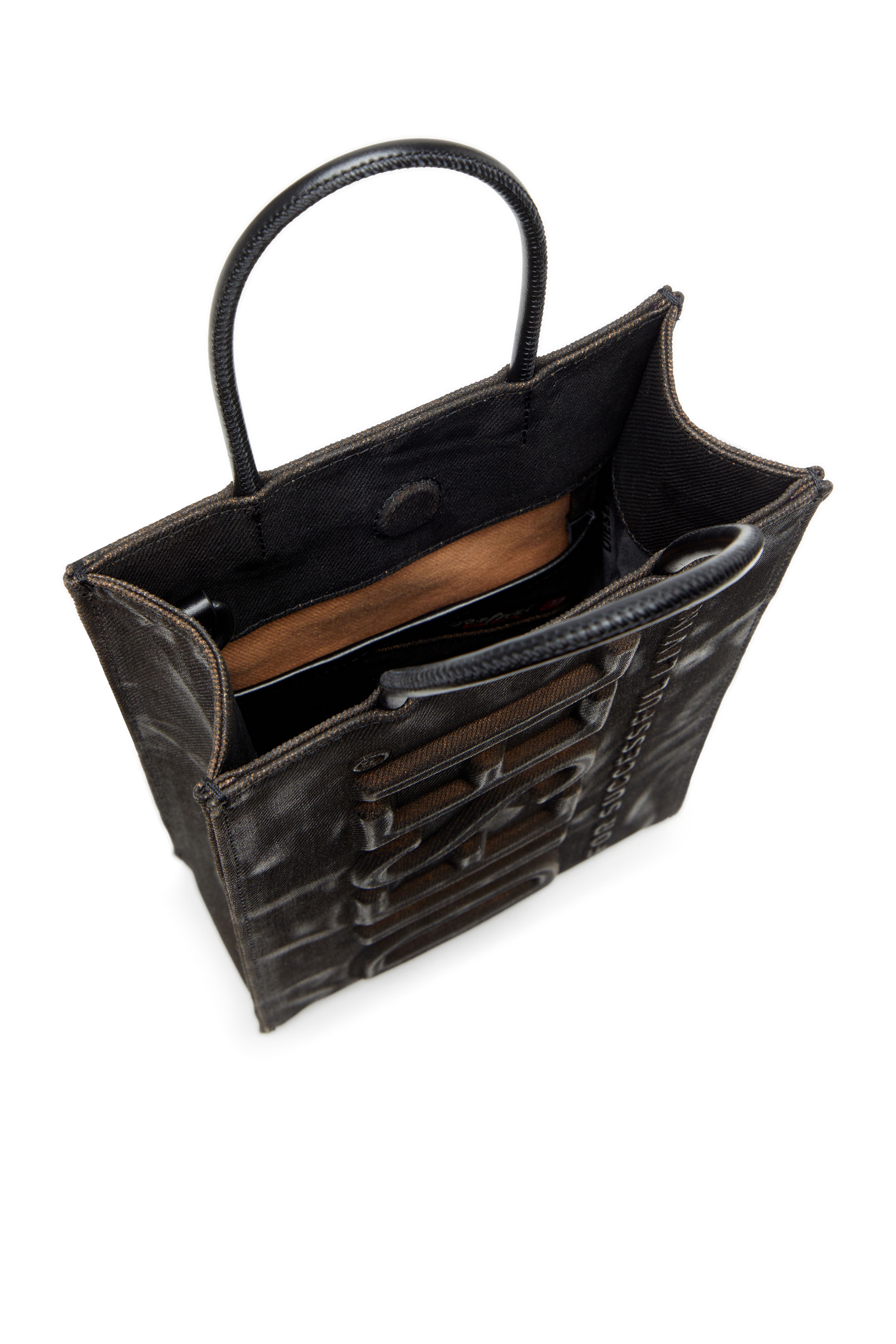 Diesel - LES SHOPPERS SHOPPER M X, Male's Tote bag in coated flocked denim in Black - 4