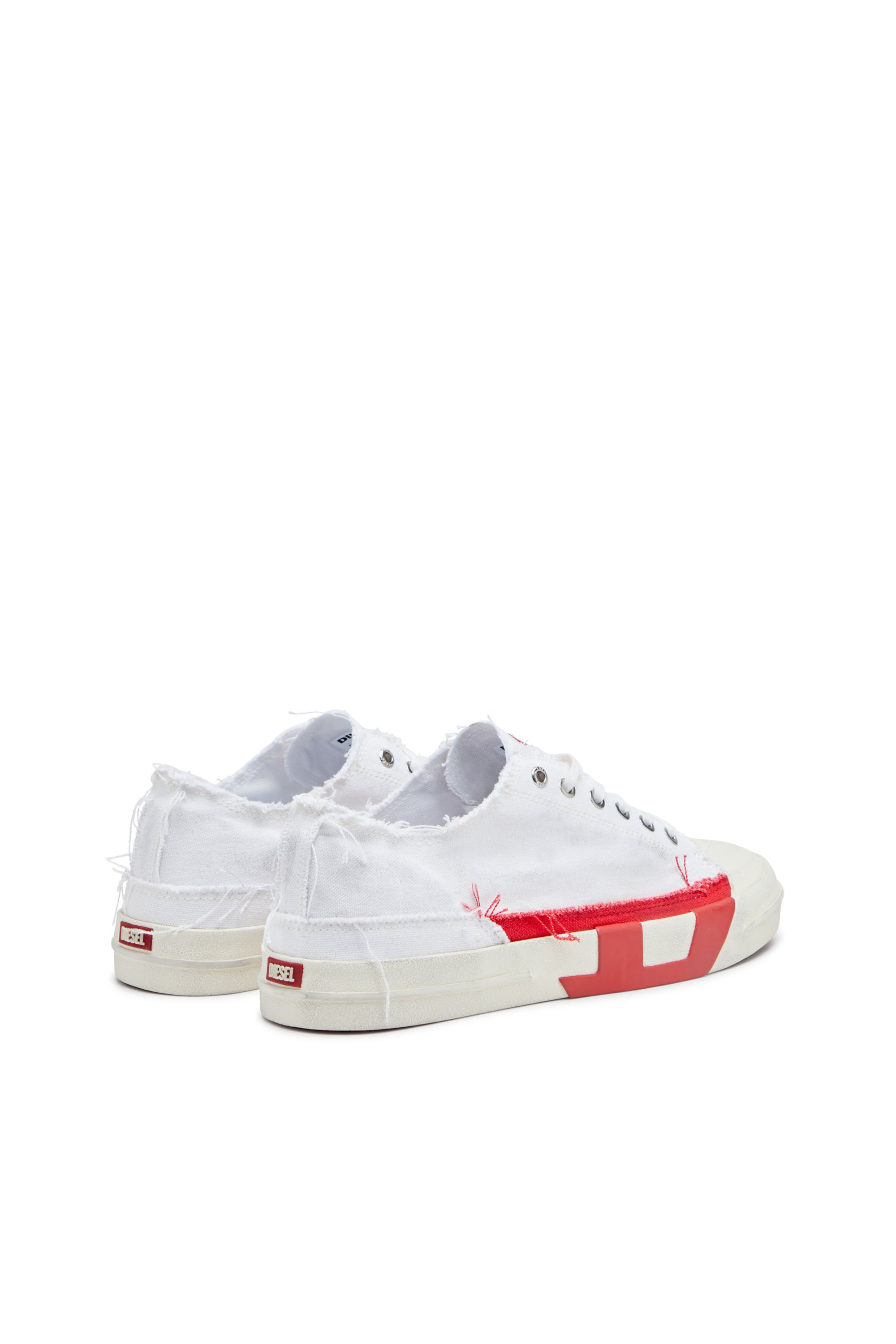 Diesel - S-D-VERSE LOW, Male's Dirty-effect canvas sneakers in White/Red - 3