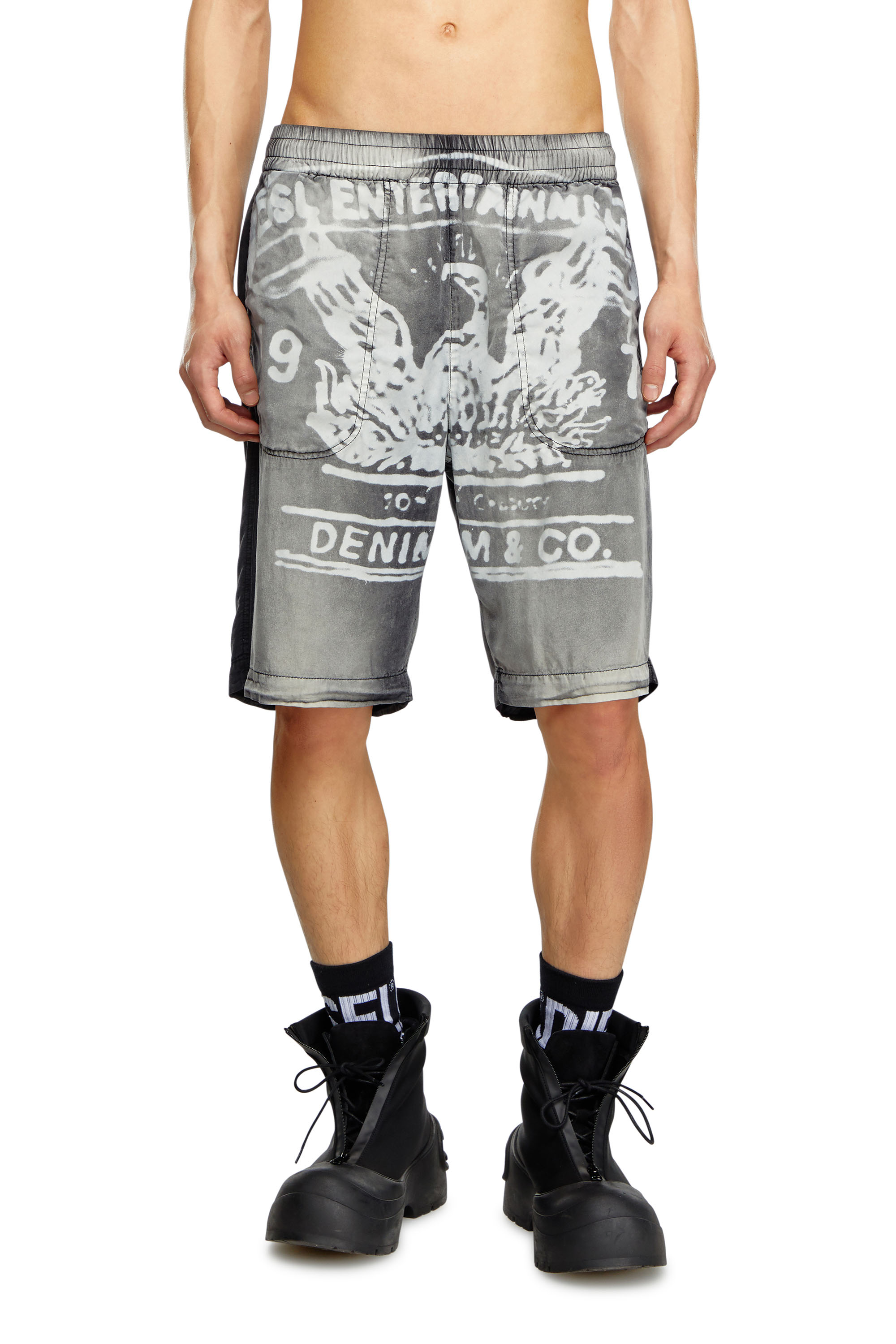 Diesel - P-EEKLO-SHORT, Male's Faded shorts with archival print in Black/Grey - 1