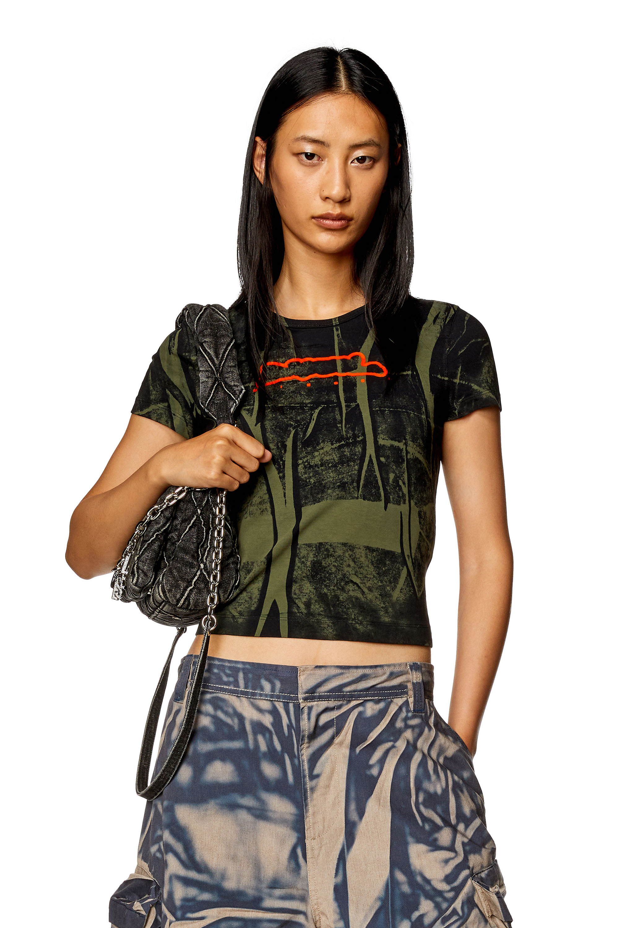 Diesel - T-UNCUTIE-LONG-N5, Female T-shirt with creased print in Multicolor - Image 2