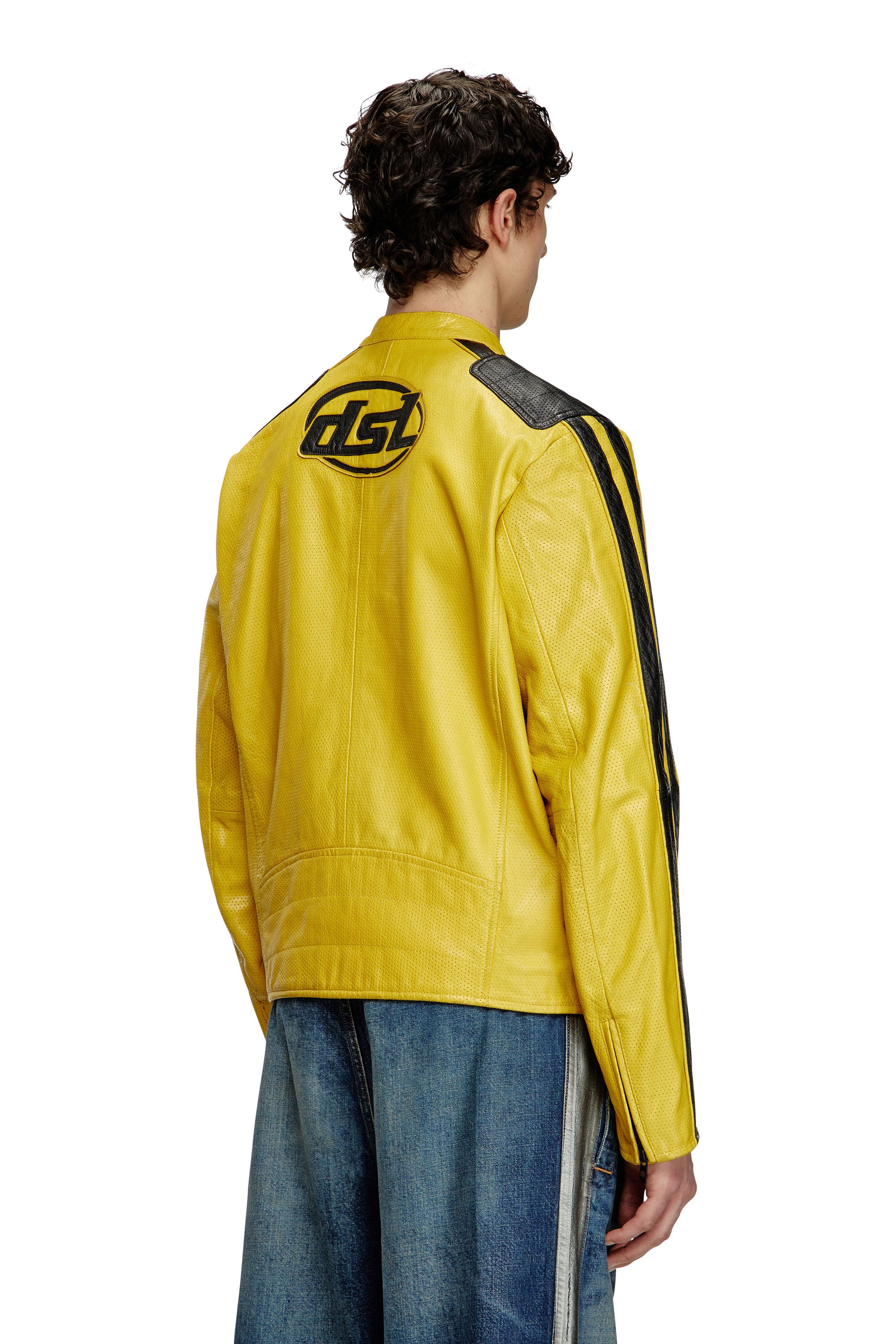 Diesel - L-POP, Veste de motard en cuir perforé Mixte in Jaune - 4