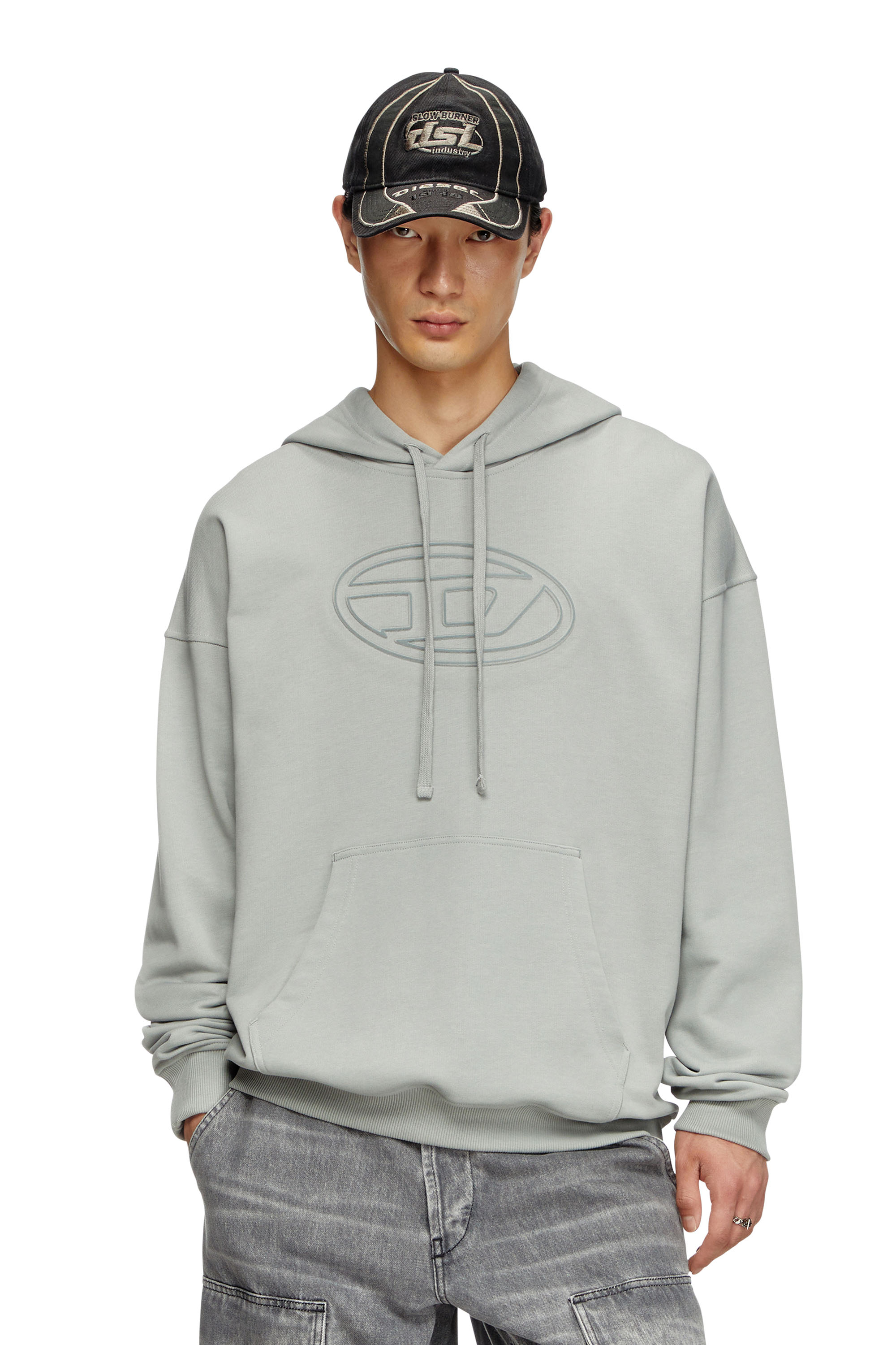 Diesel - S-UMMER-BIGOVAL, Male's Hoodie with embossed Oval D in Light Grey - 2