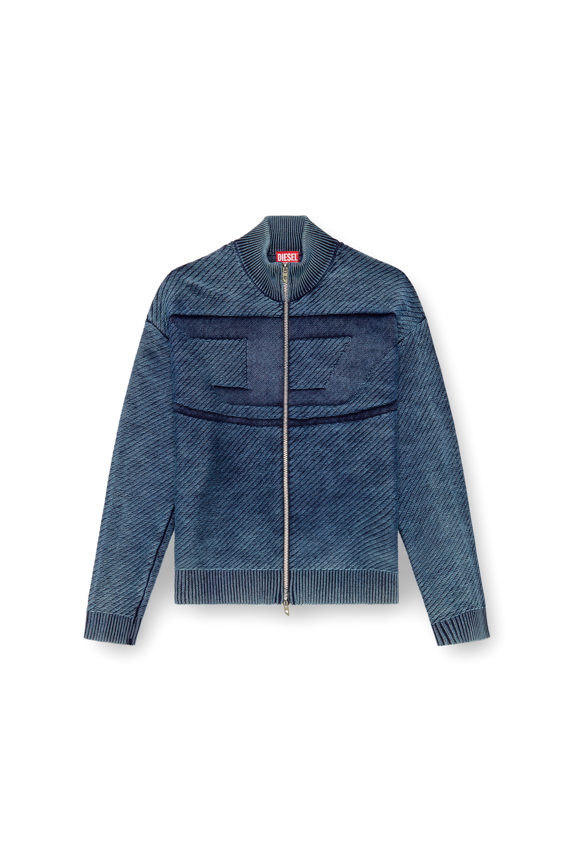 Diesel - K-KLEVERY-ZIP, Cardigan zippé en coton effet denim Homme in Bleu - 6