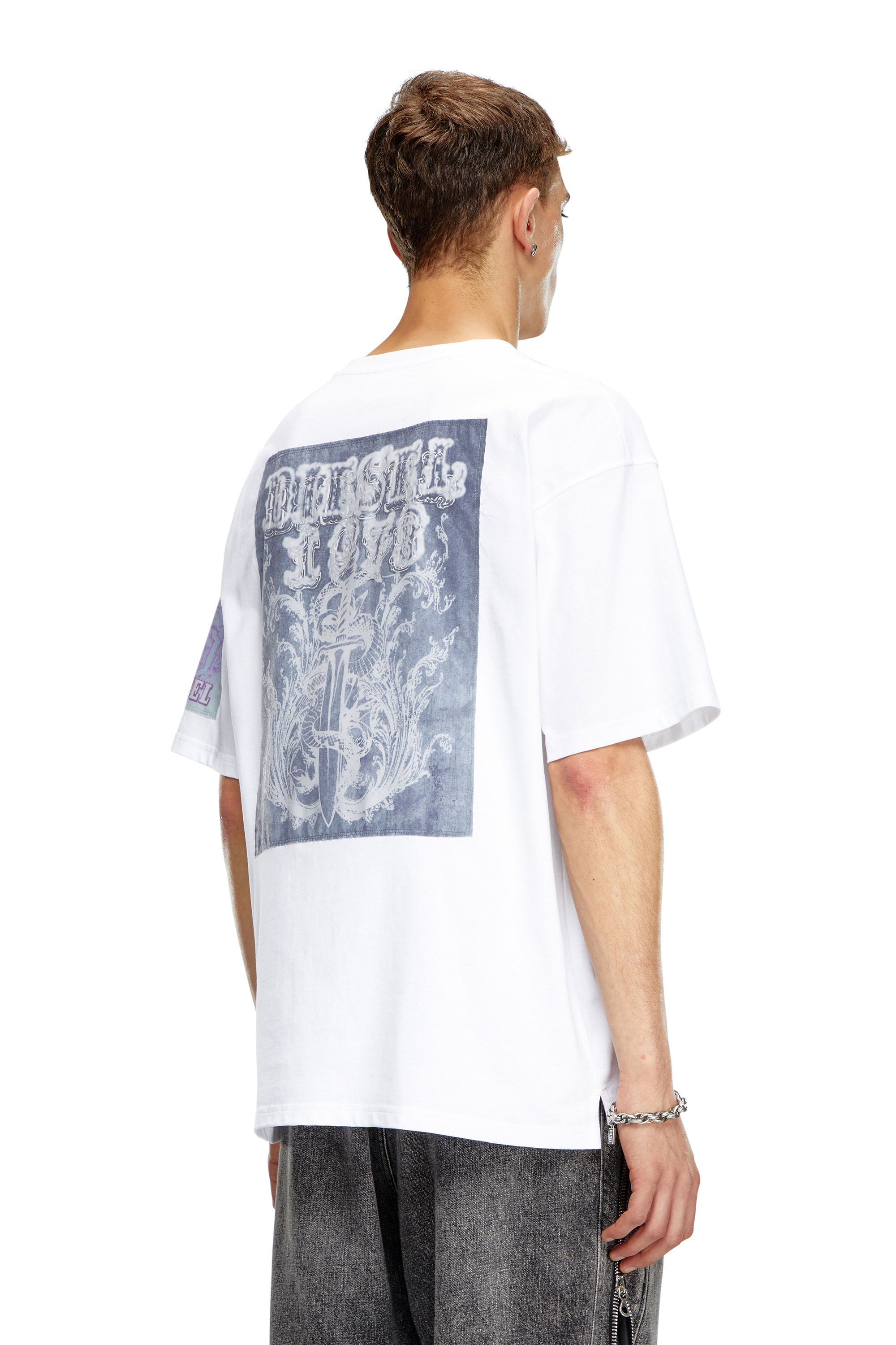 Diesel - T-BOXT-SLITS-Q10, Male's T-shirt with raw-cut printed patches in White - 2