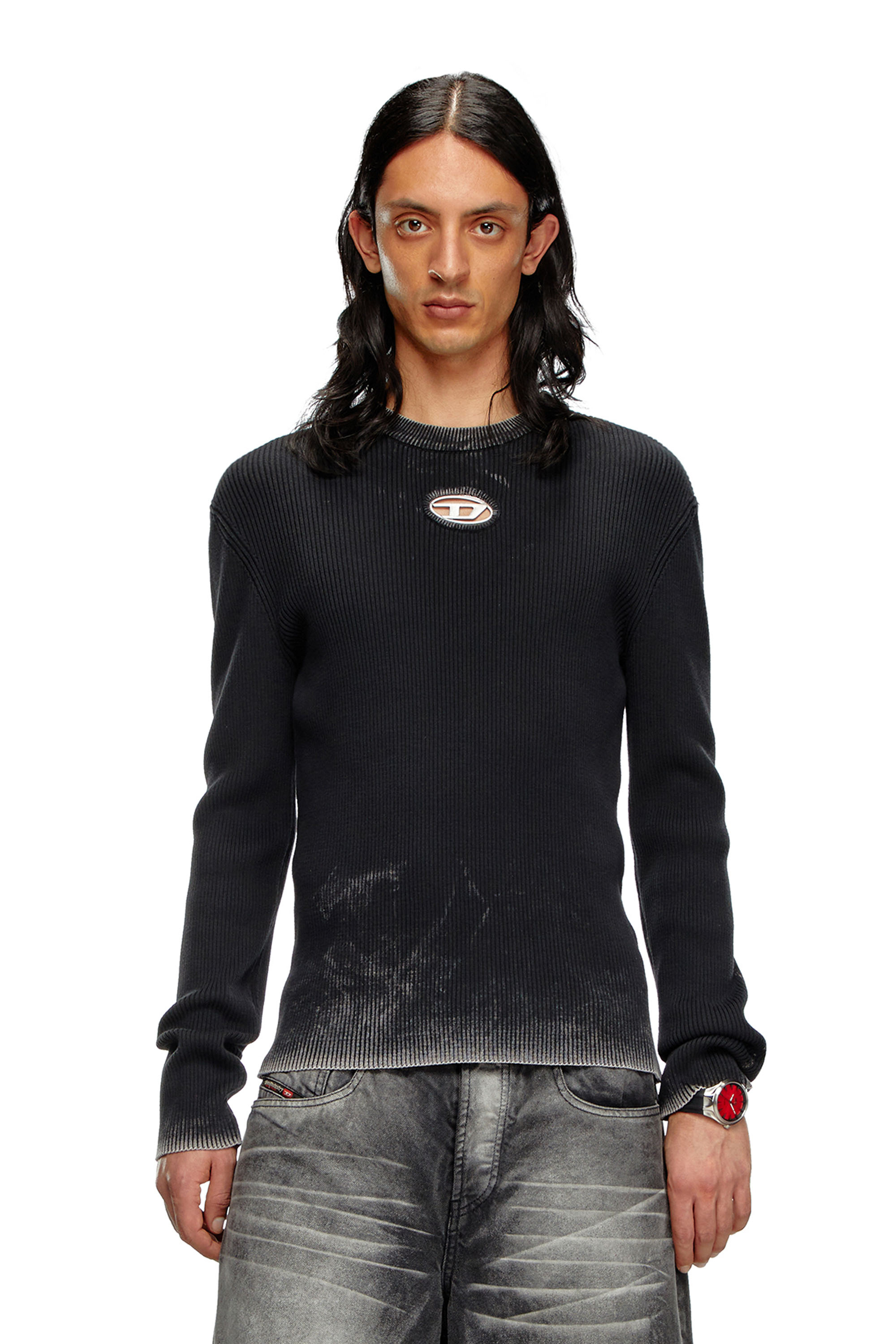 Diesel - K-DARIN-A, Male's Cut-out jumper with Oval D in Black - 1