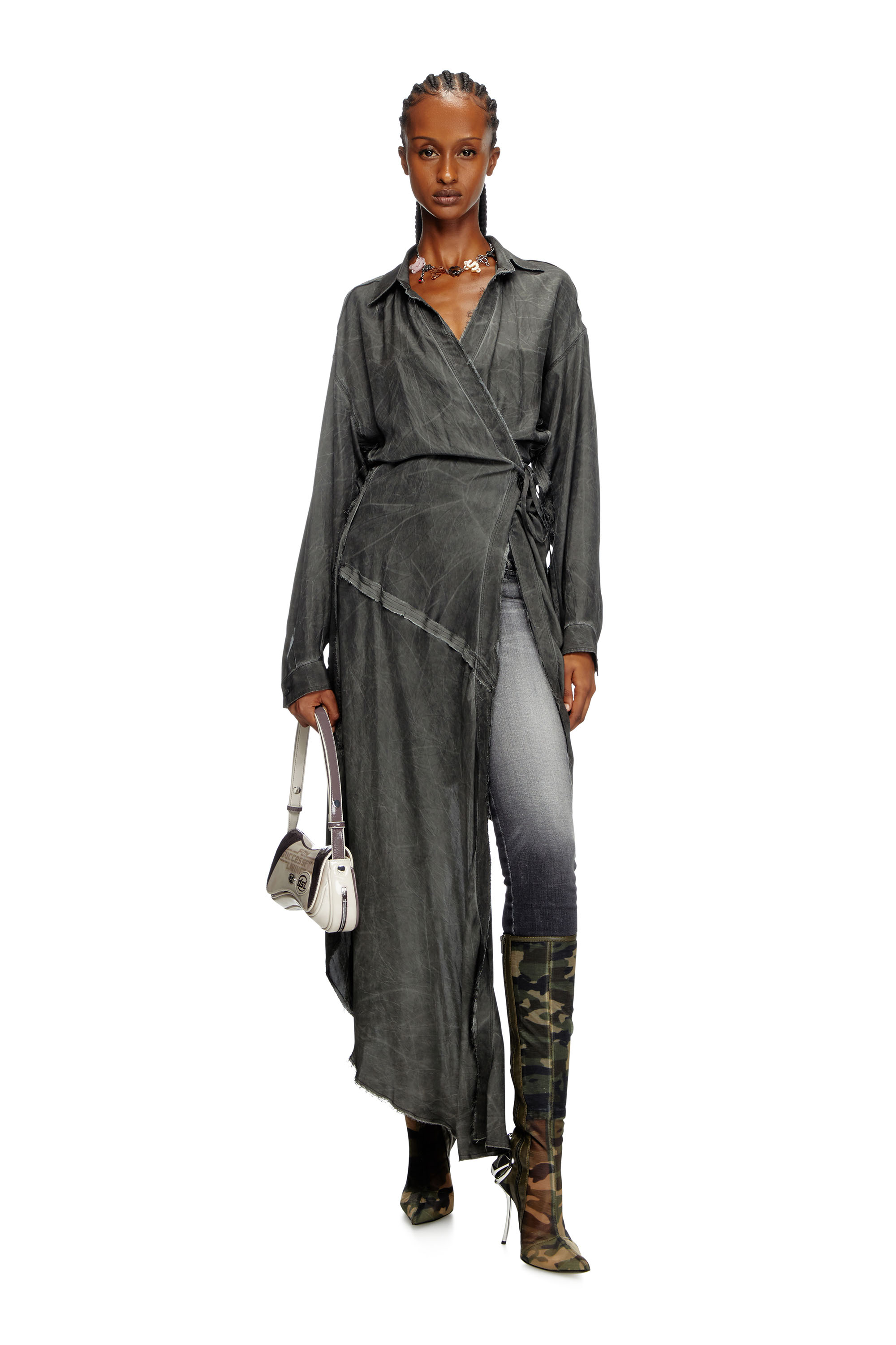 Diesel - D-RAVEN-Q1, Female's Asymmetrical long-sleeve dress in Dark Grey - 1