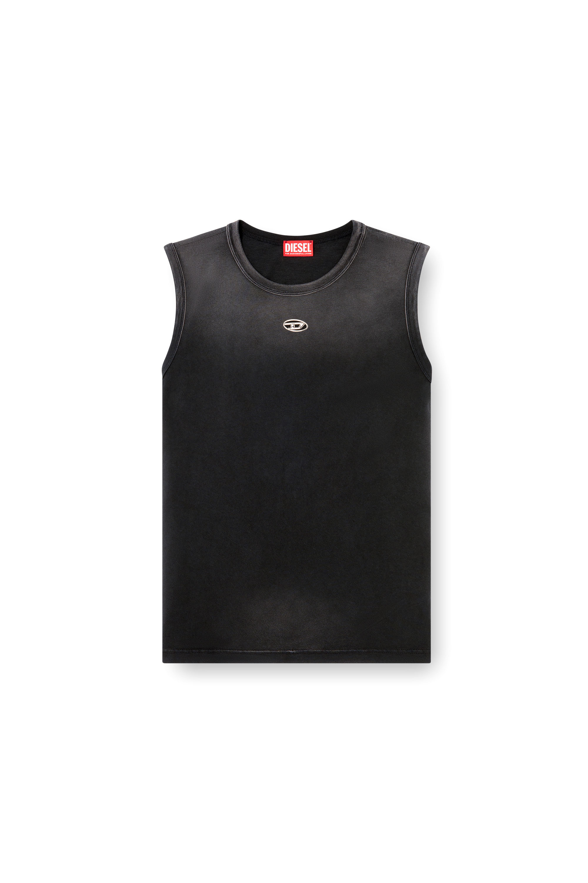 Diesel - T-BRICO-NEW, Male's Faded tank top with cut-out Oval D in Black - 3