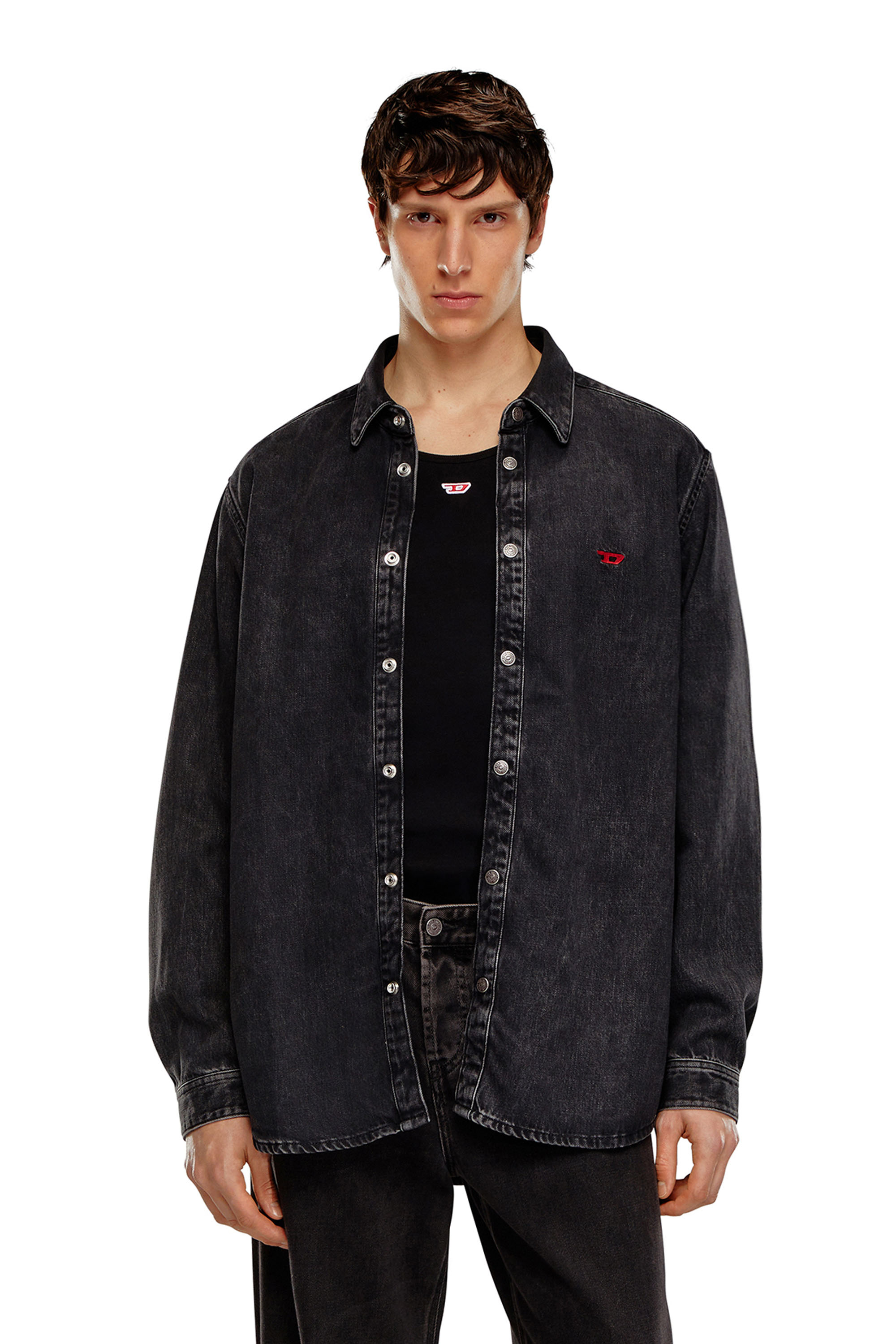 Diesel - D-SIMPLY, Male Shirt in Tencel denim in Black - Image 1