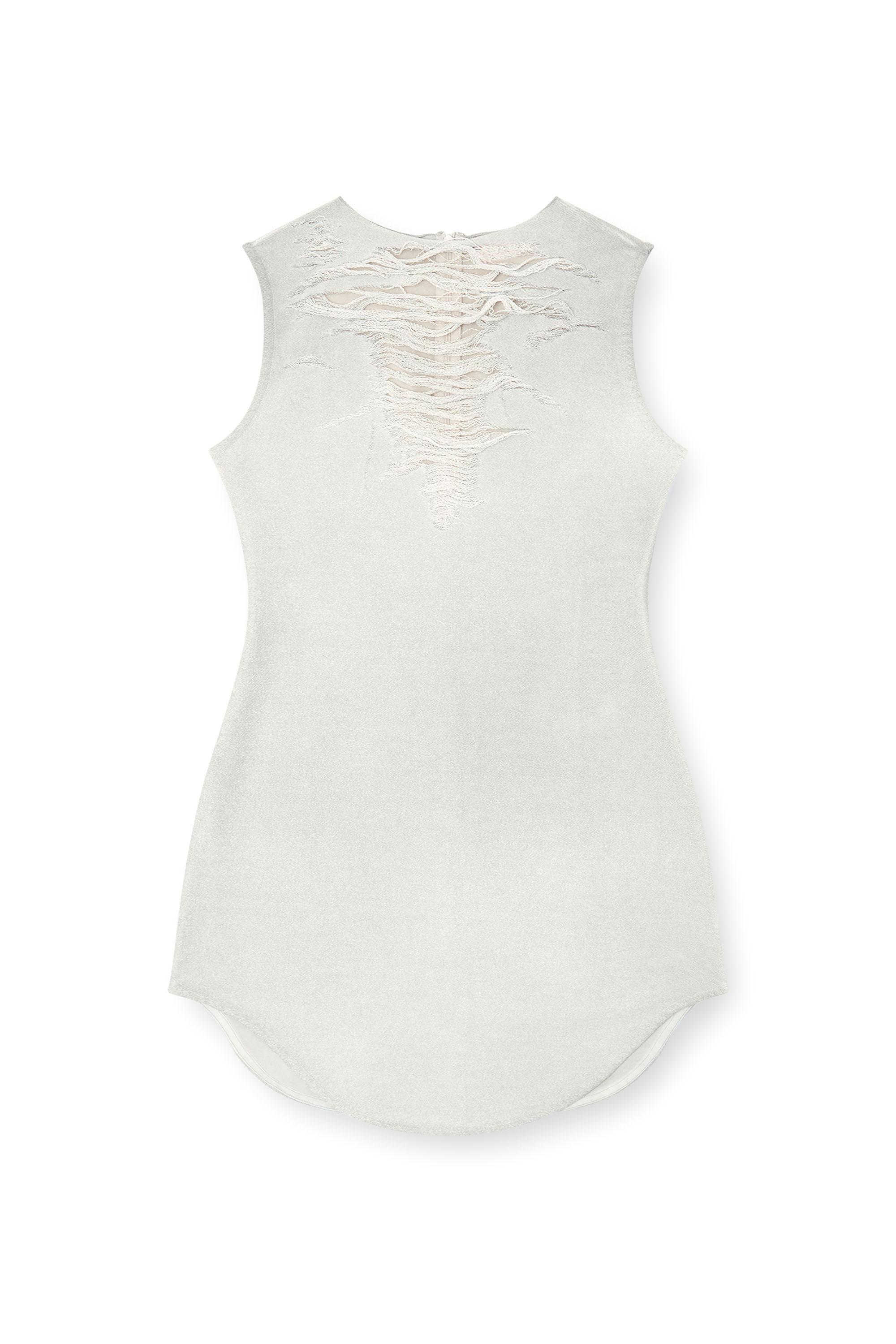 Diesel - D-YASMI, Female's Mini dress with distressed fringed neckline in Light Grey - 6