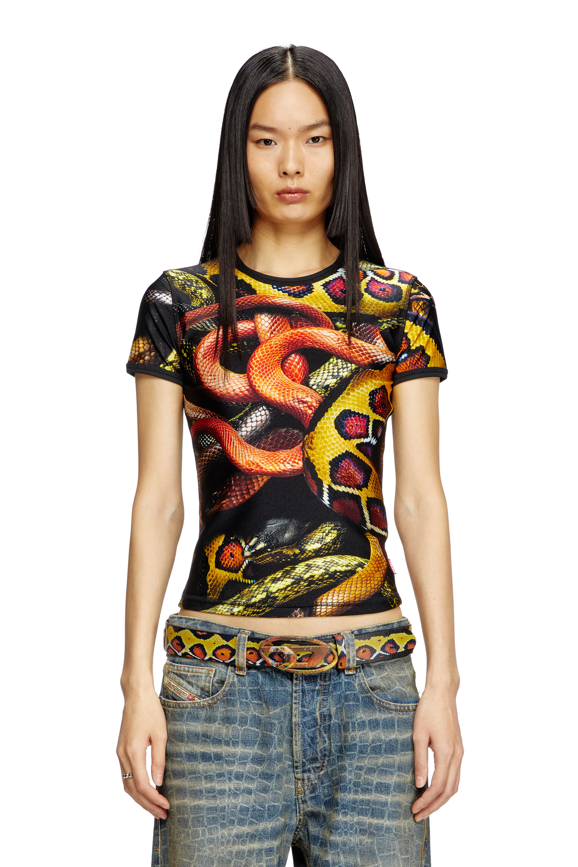 Diesel - CL-T-UNCLE-SNAKE, T-shirt en lycra avec imprimé serpent all-over Mixte in Polychrome - 1