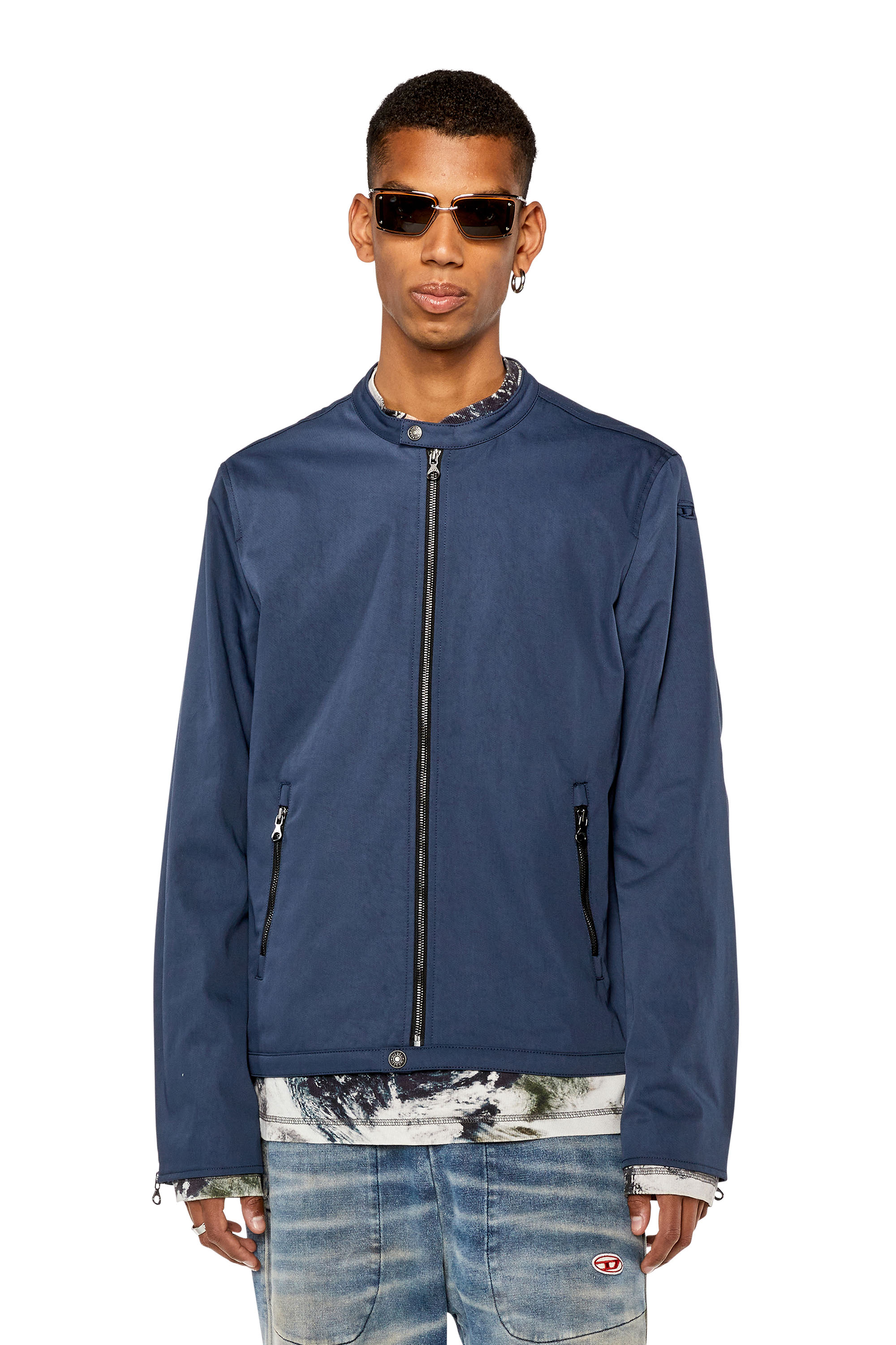 Diesel - J-GLORY-NW, Male Biker jacket in cotton-touch nylon in Blue - Image 1