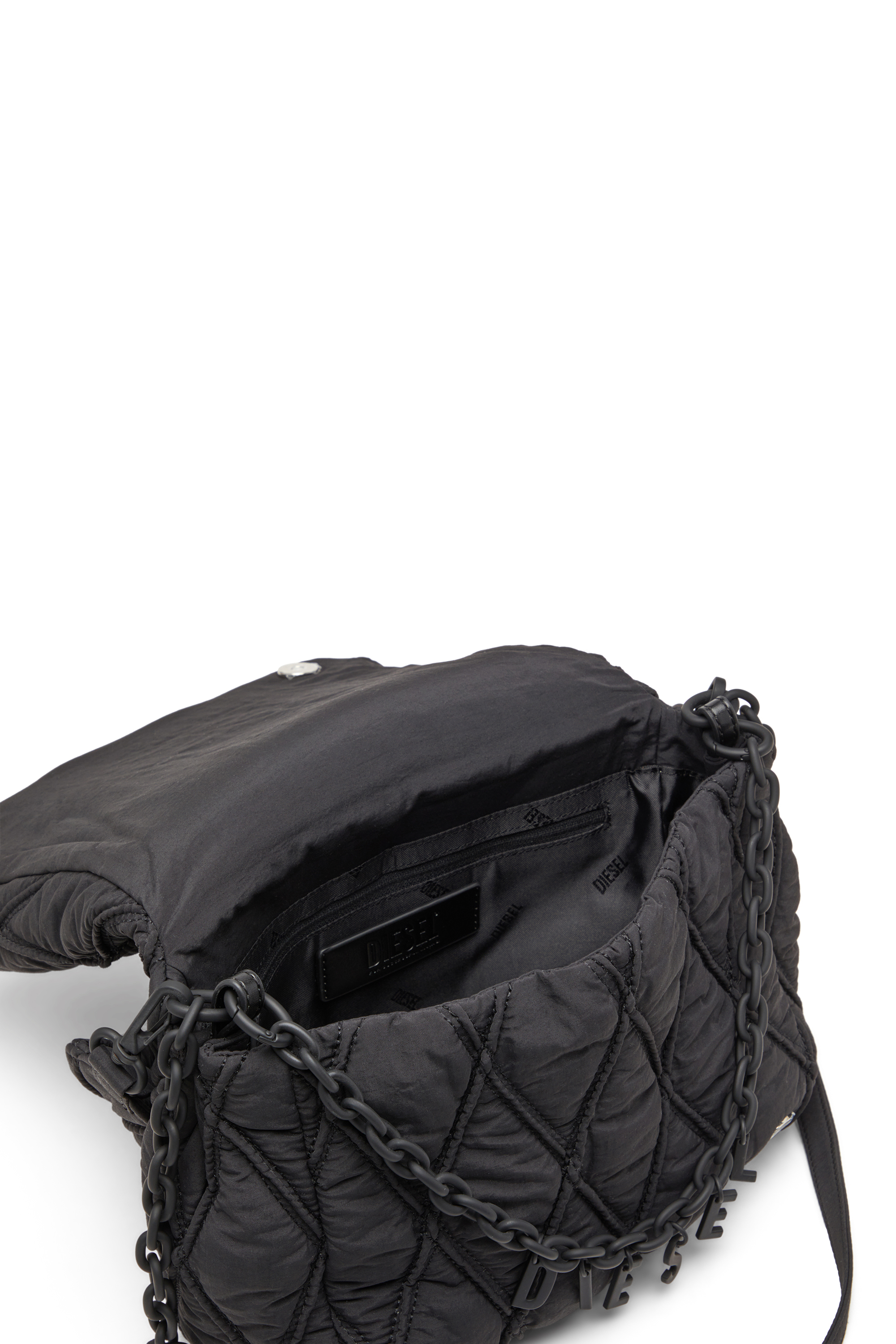 Diesel - CHARM-D SHOULDER M, Female's Charm-D M-Shoulder bag in quilted nylon in Black - 6