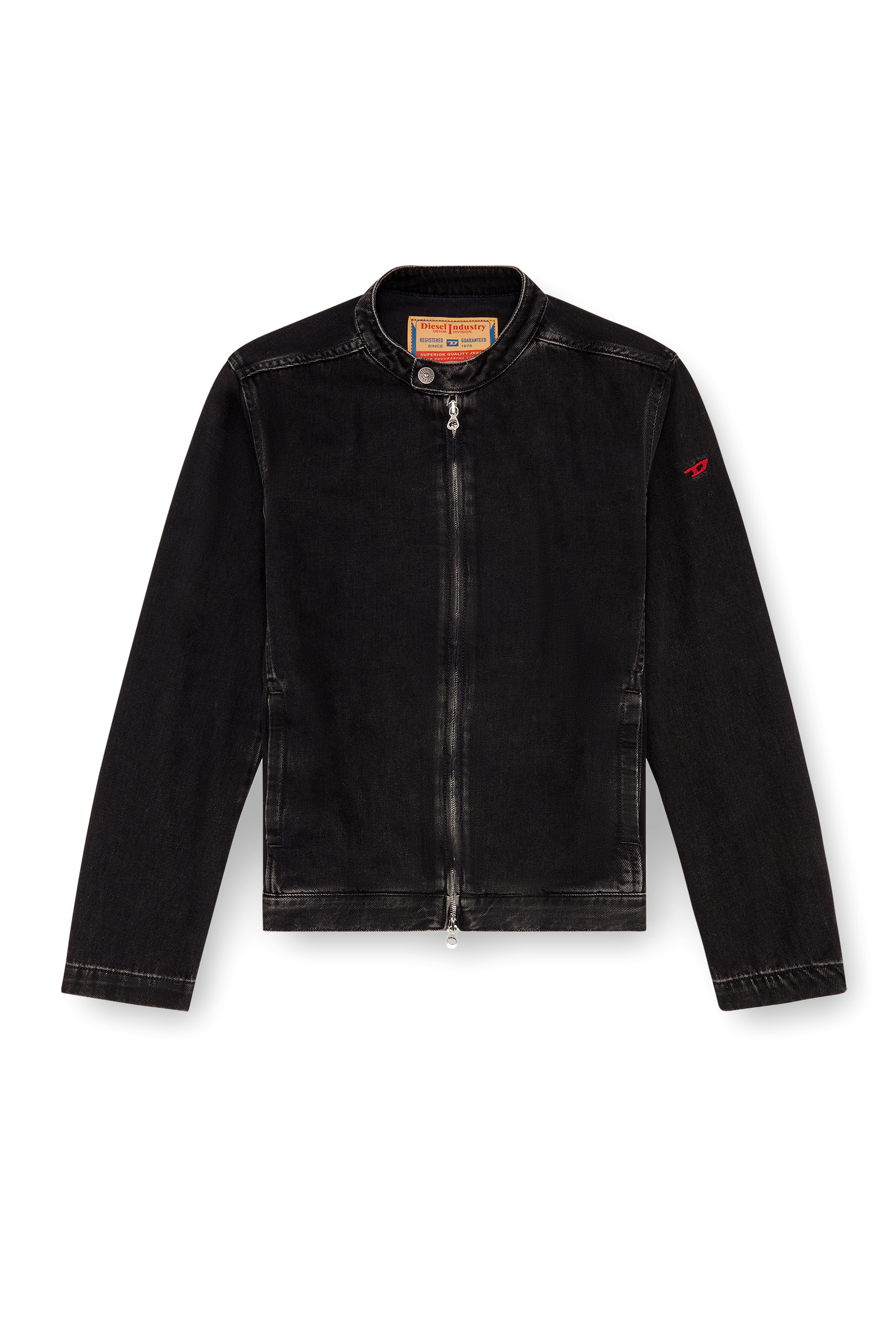 Diesel - D-GLORY, Male Moto jacket in clean-wash denim in Black - Image 3