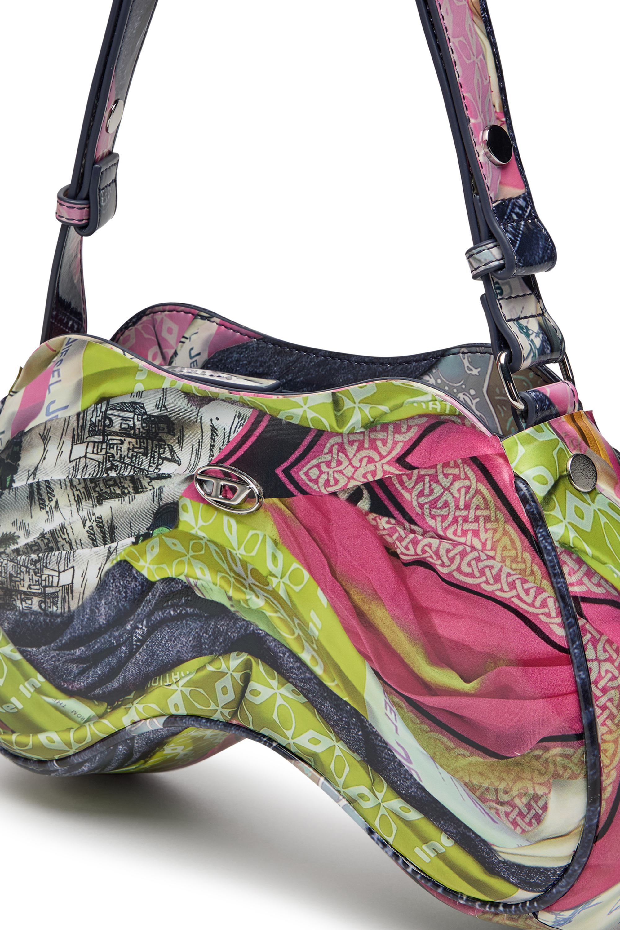 Diesel - PLAY SHOULDER, Female's Play-Glossy shoulder bag with print in Pink/Yellow - 4