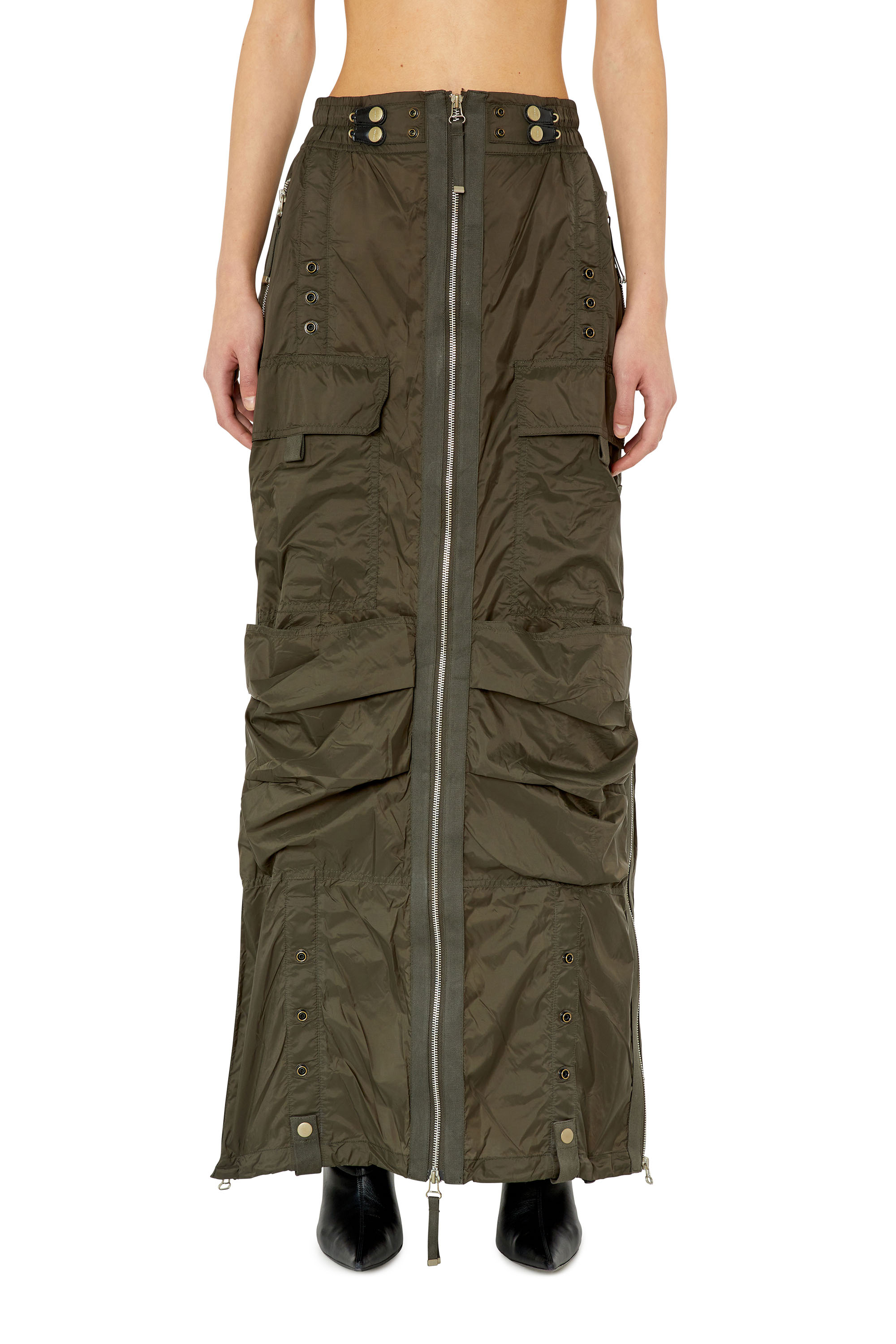 Diesel - O-CREP, Female's Long skirt with cargo pockets in Military Green - 1