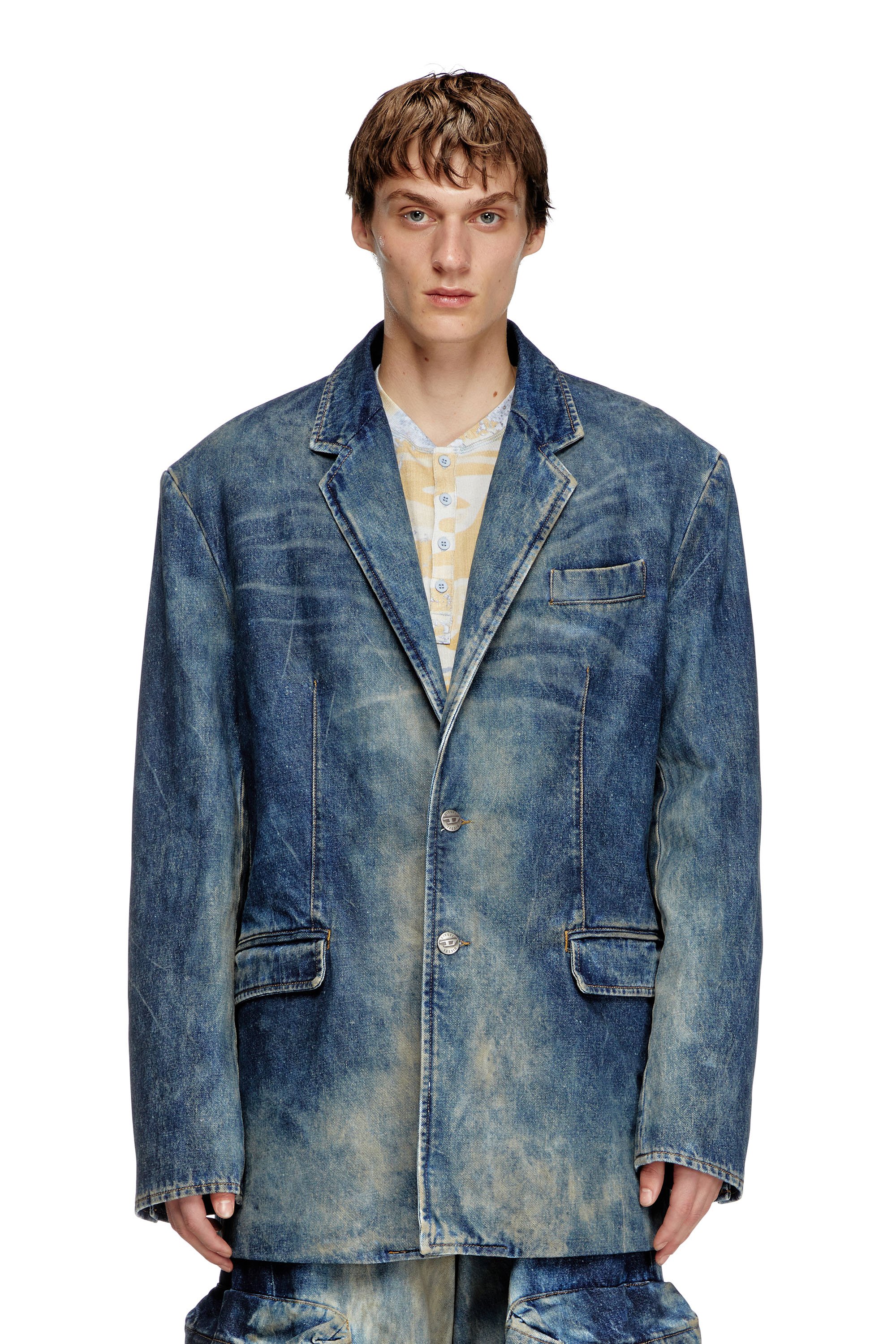 Diesel - D-OVER-DD, Blazer en denim effet sali traité à la main Mixte in Bleu - 1