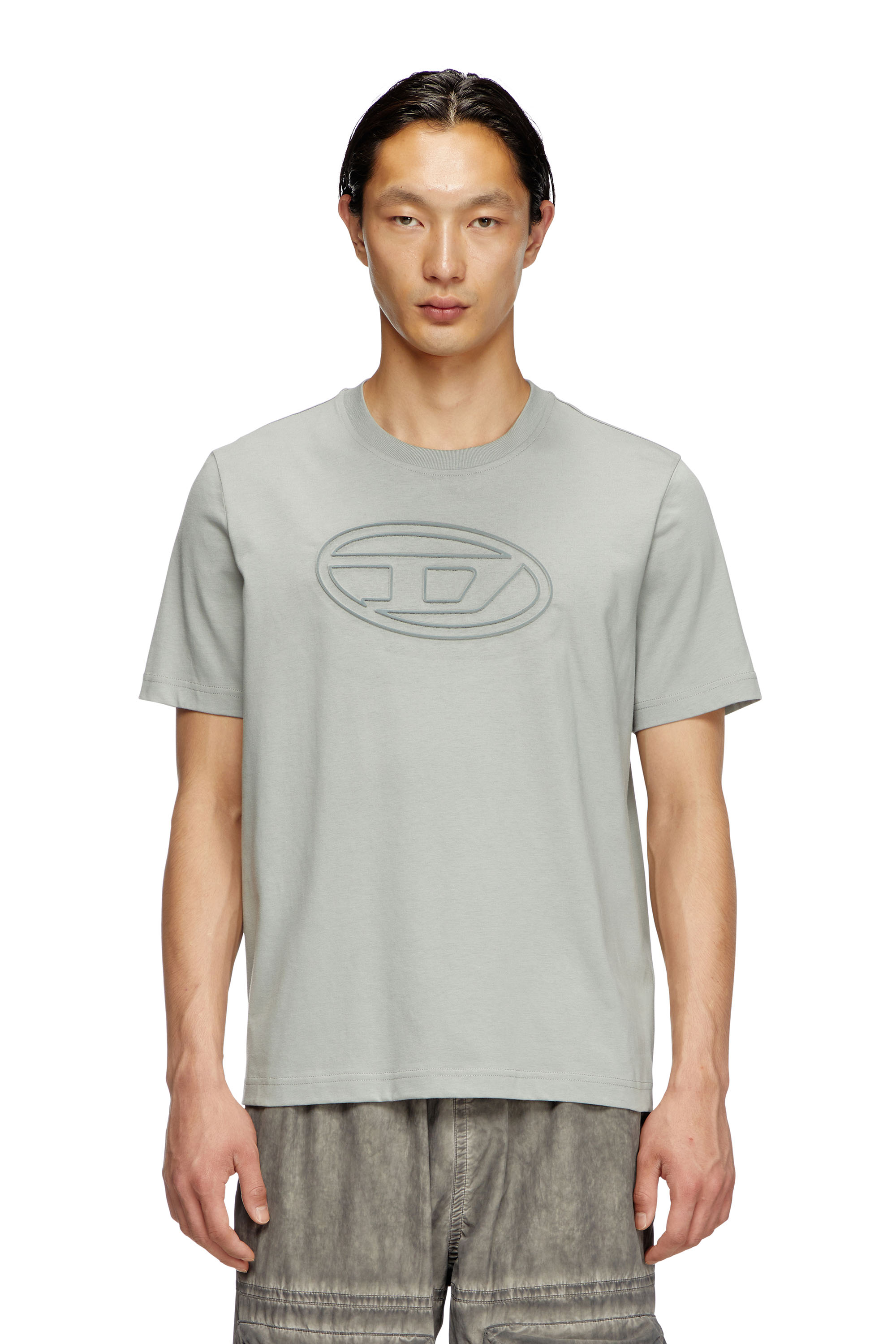 Diesel - T-ADJUST-BIGOVAL, Male's T-shirt with embossed Oval D in Light Grey - 1