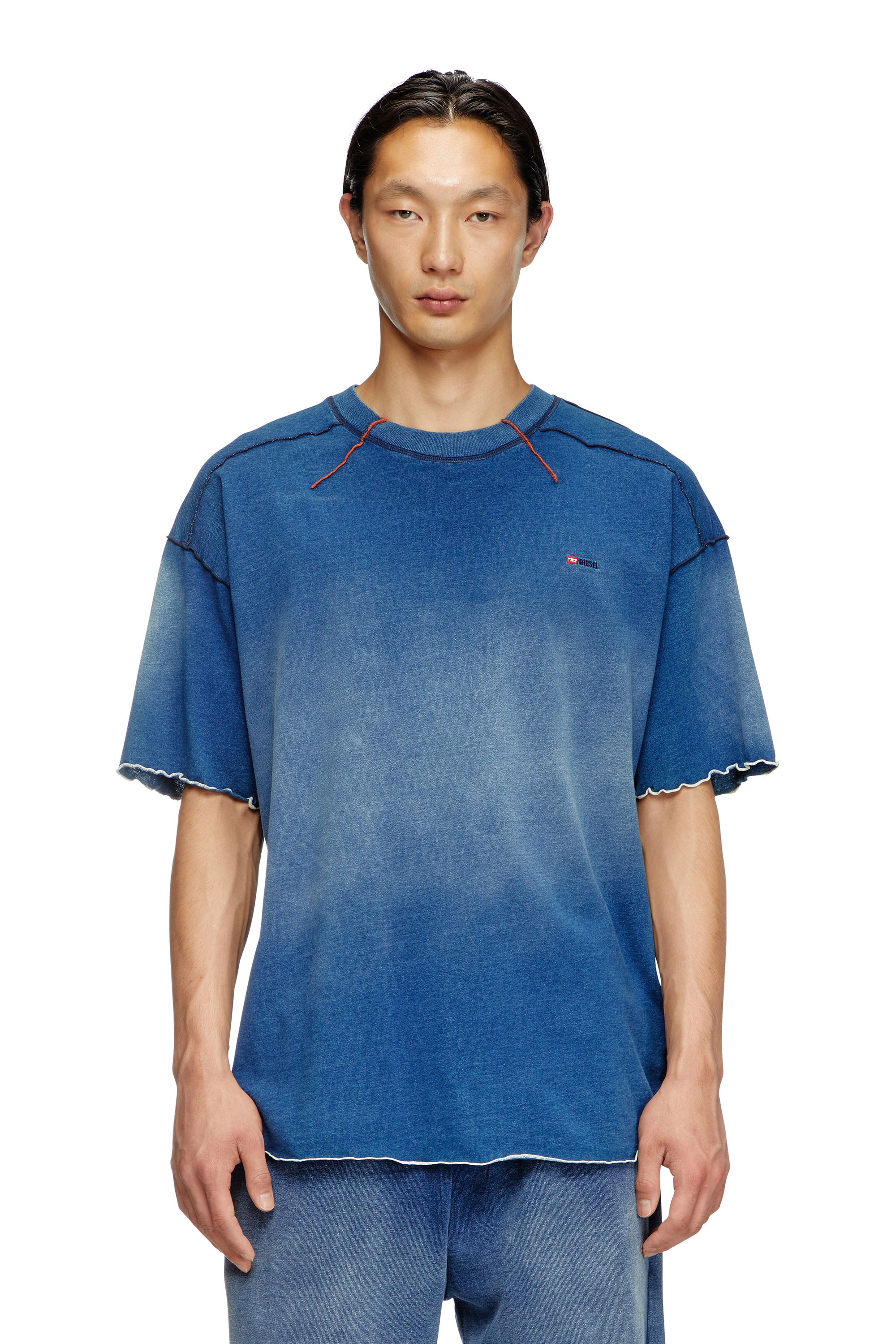 Diesel - T-CRAO-BOXT, Male's Faded T-shirt with micro logo in Blue - 1