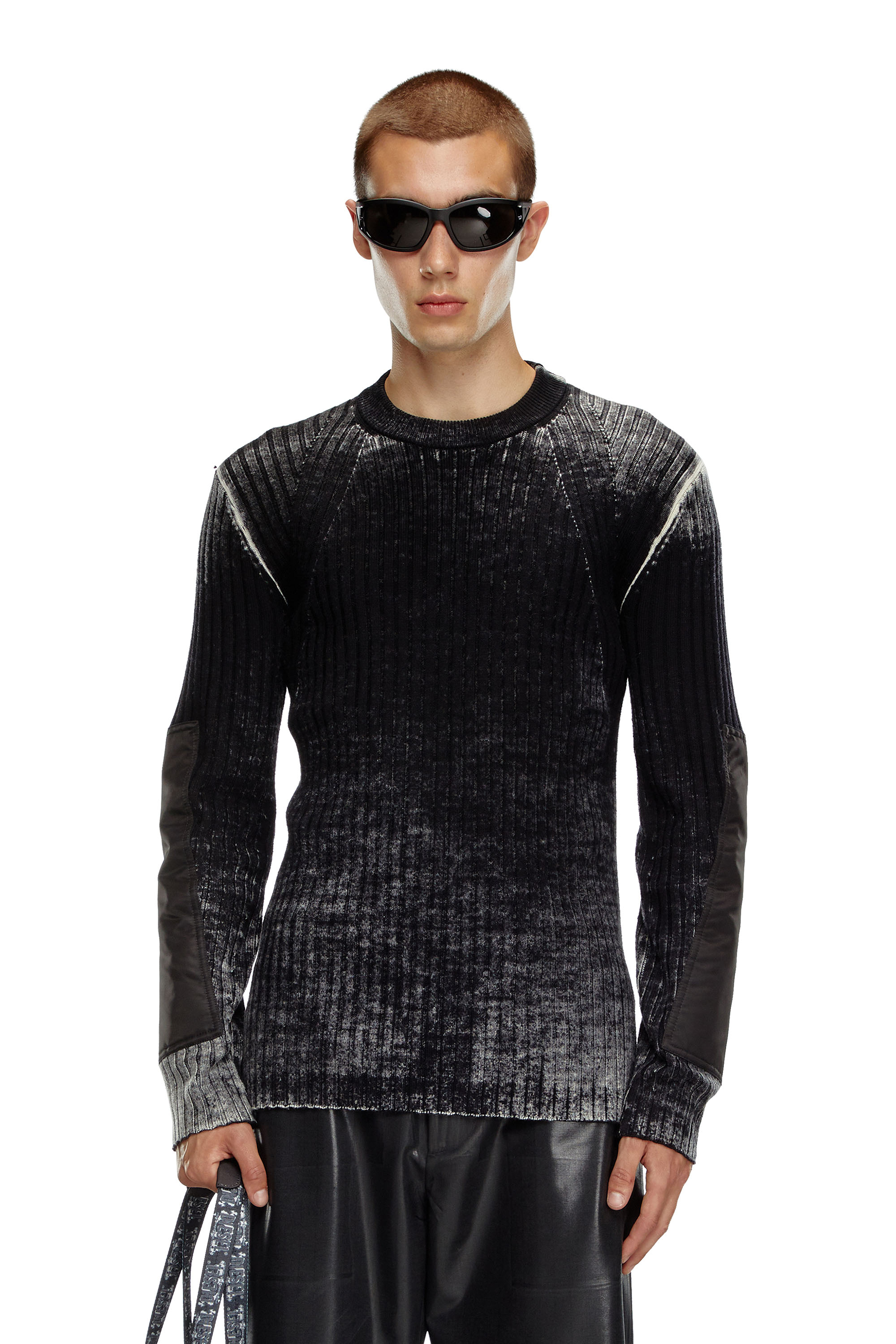 Diesel - K-RETRO, Male's Wool jumper with elbow patches in Black - 1