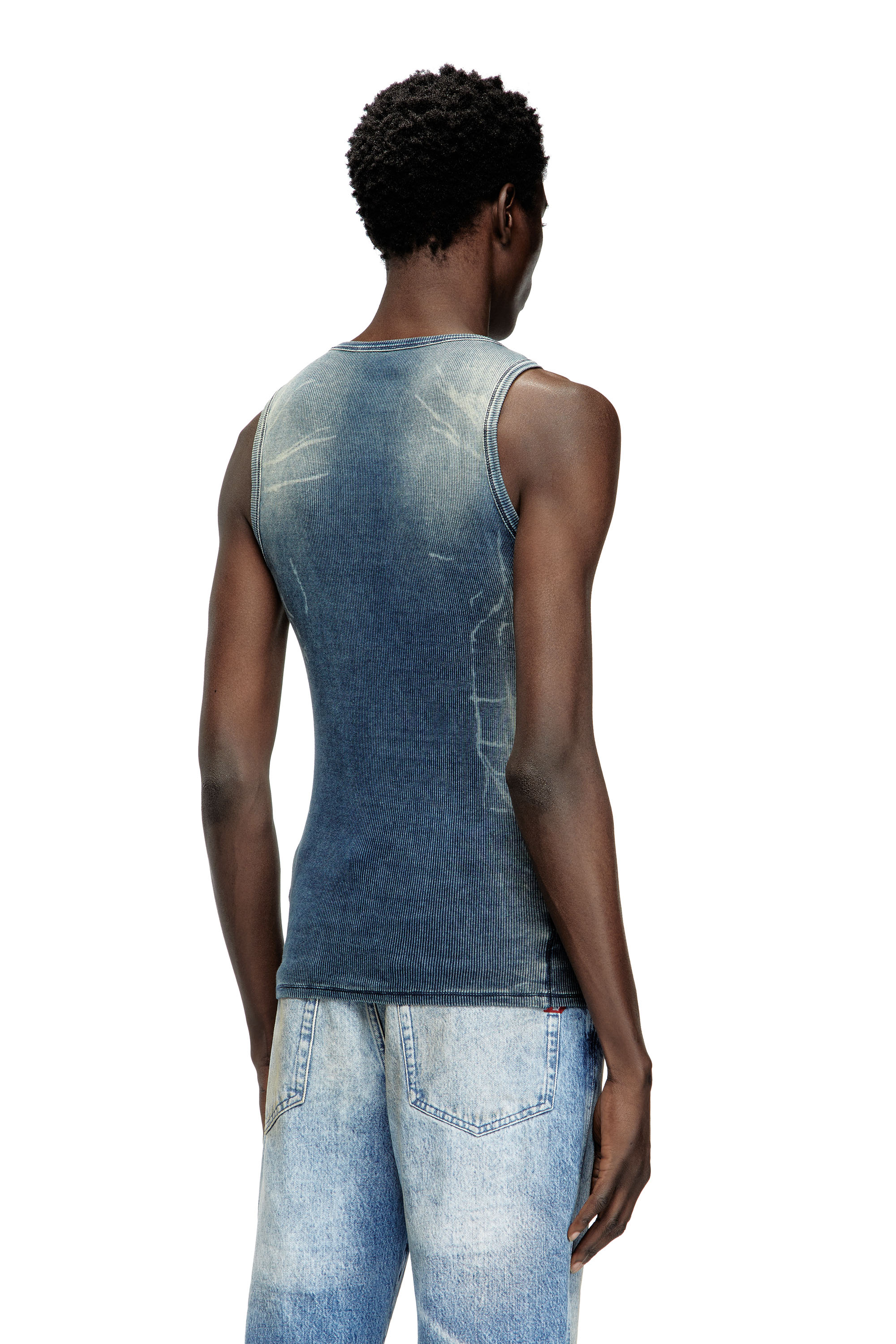 Diesel - T-GO, Unisex's Ribbed tank top with denim trompe l'oeil in Dark Blue - 2