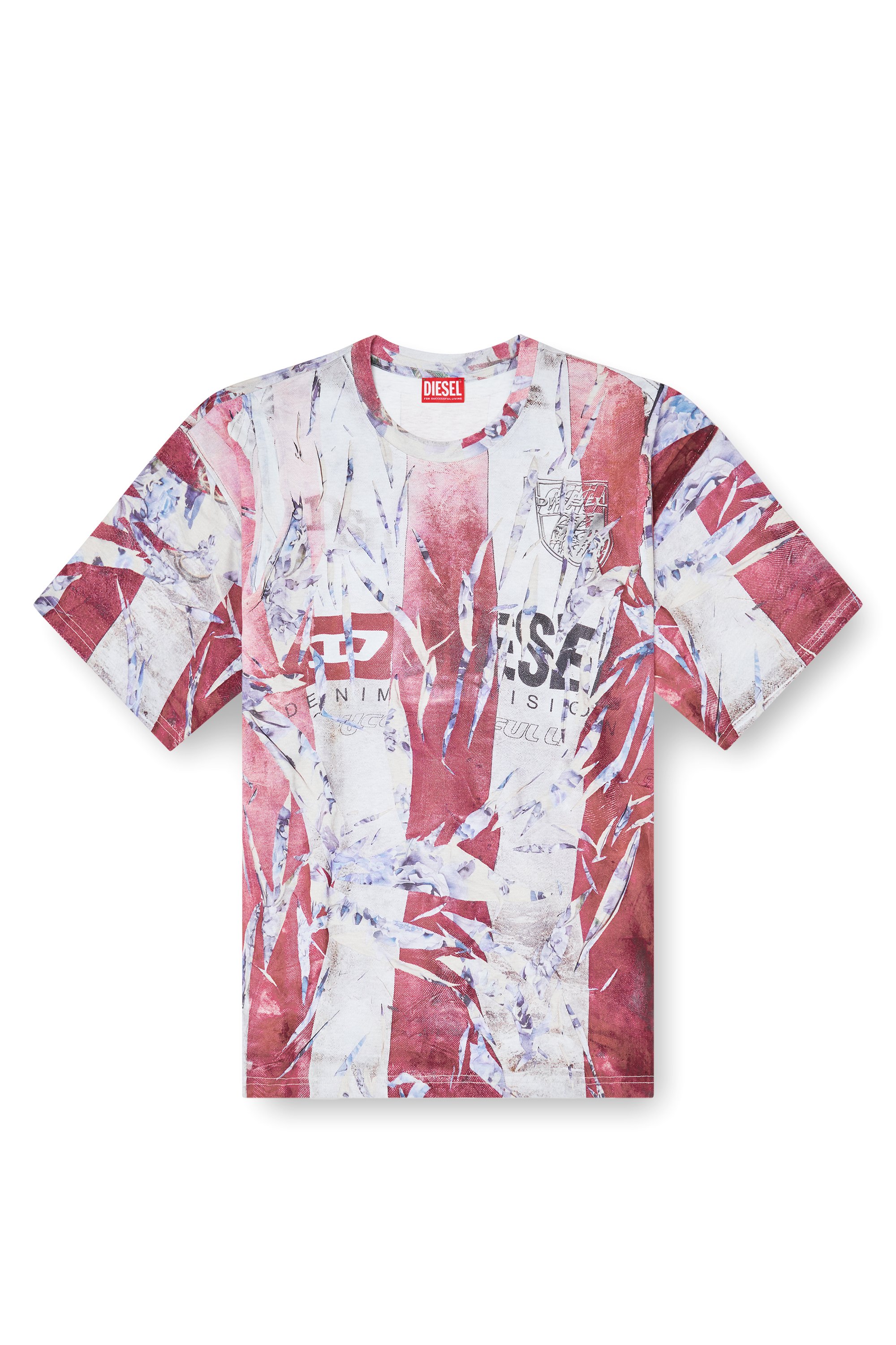 Diesel - T-BOXT-R13, Male's T-shirt with trompe l'oeil cracked print in Red/White - 4