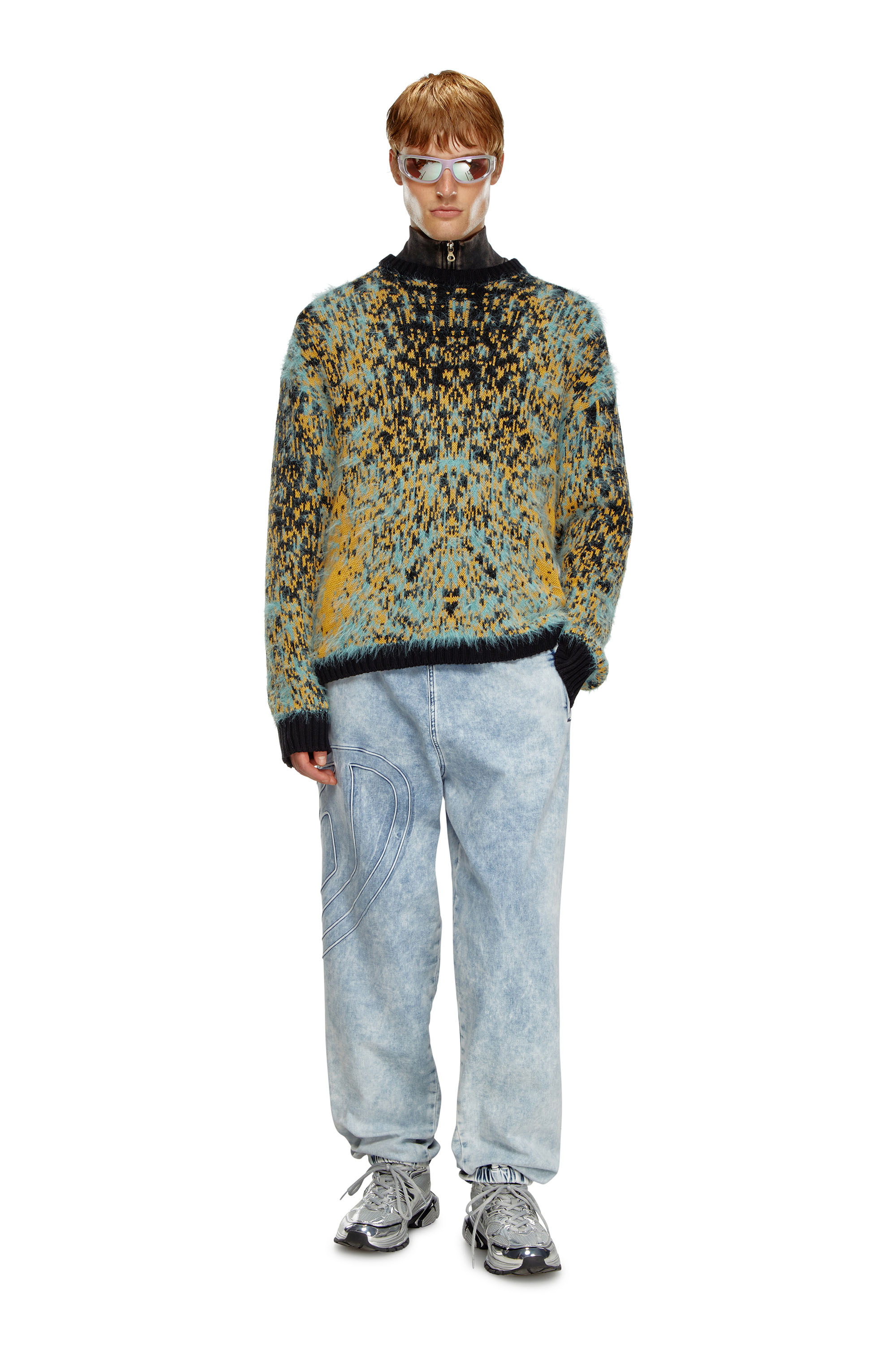 Diesel - K-RAIN, Male's Jumper with acid rain effect in Blue/Yellow - 4