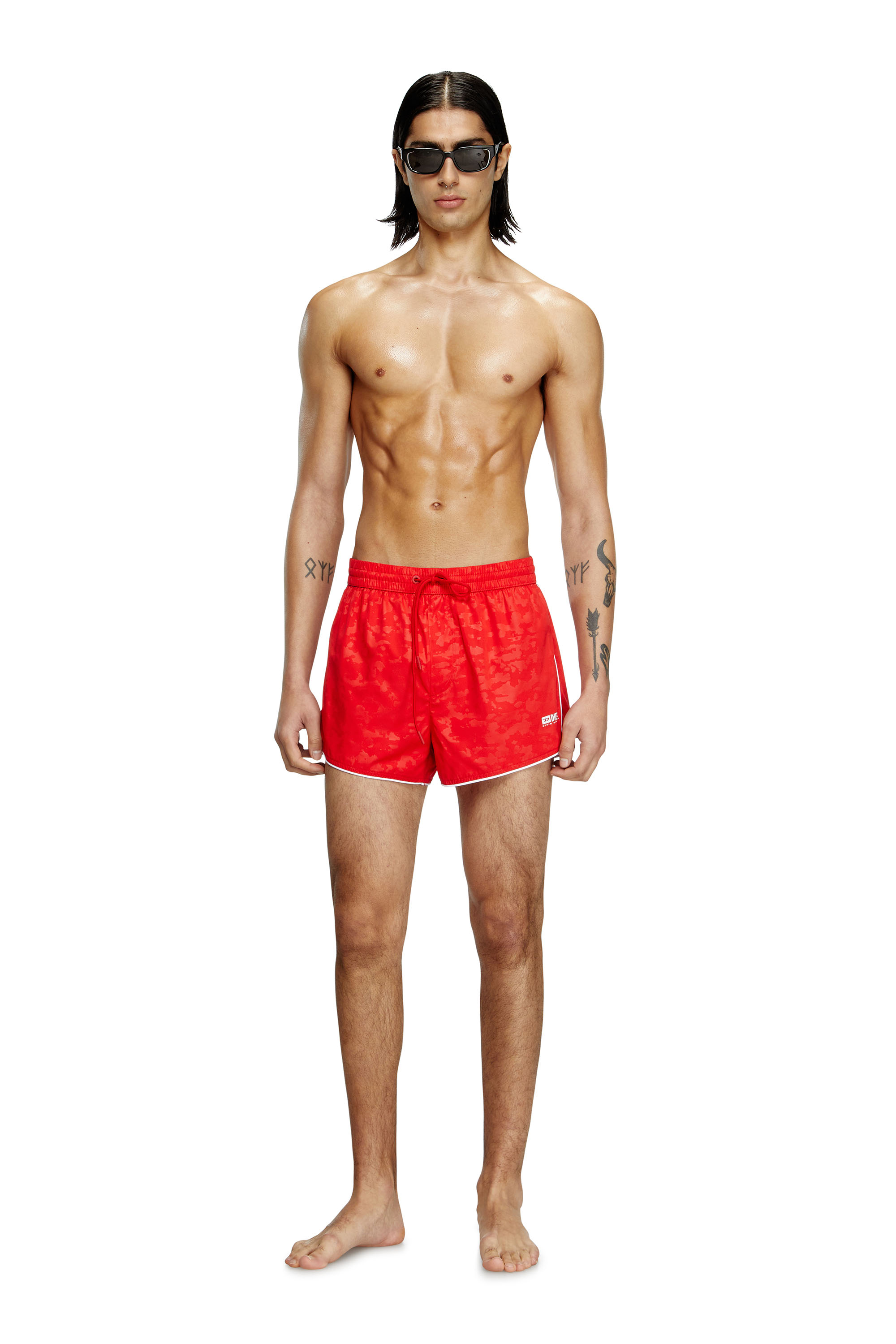 Diesel - OLIVER-30-D-BOX, Male's Swim shorts with pixelated camo motif in Red - 1