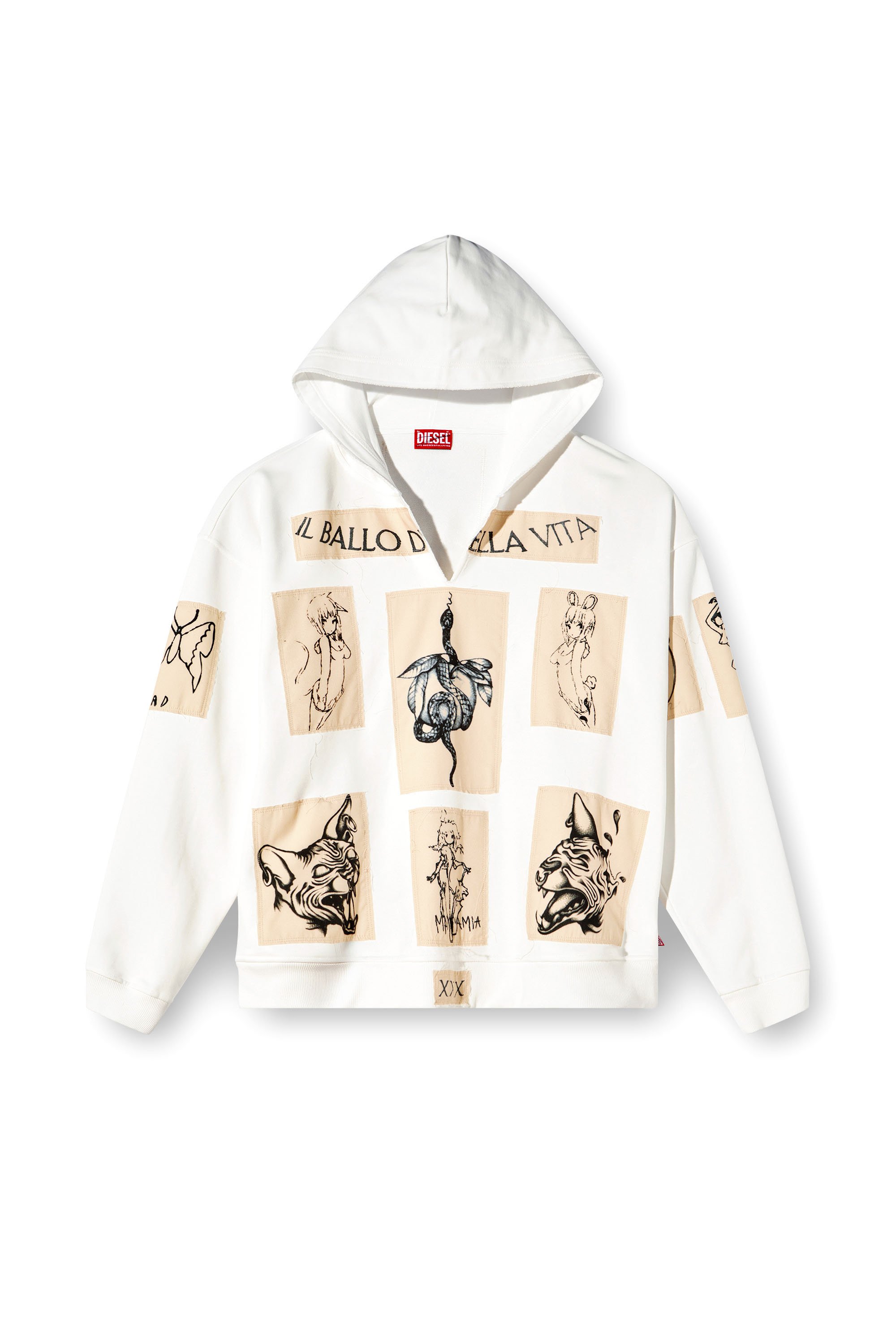 Diesel - S-BOXT-HOOD-DD, Sweat-shirt à capuche avec empiècements tatouage Mixte in Blanc - 7